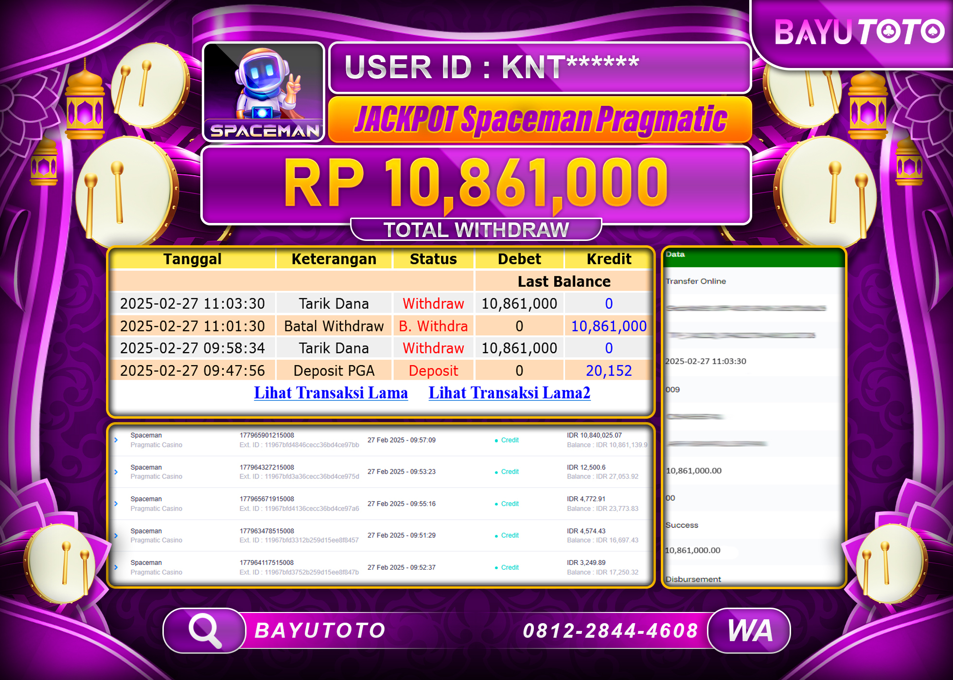 BAYUTOTO JACKPOT DISPACEMAN PRAGMATIC Rp.10.861.000 LUNAS