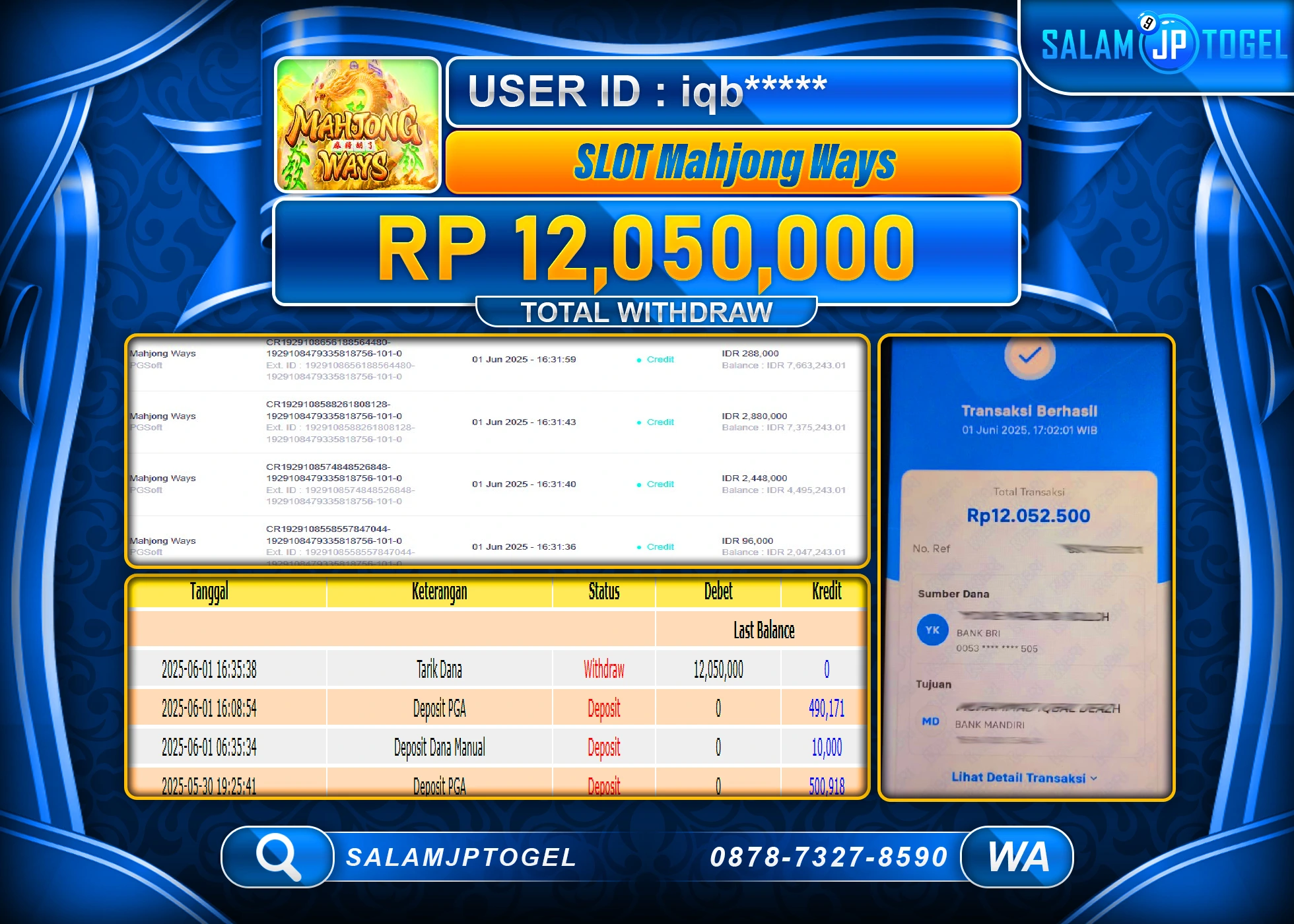SALAMJPTOGEL MENANG MAHJONG WAYS Rp.12,050,000 LUNAS