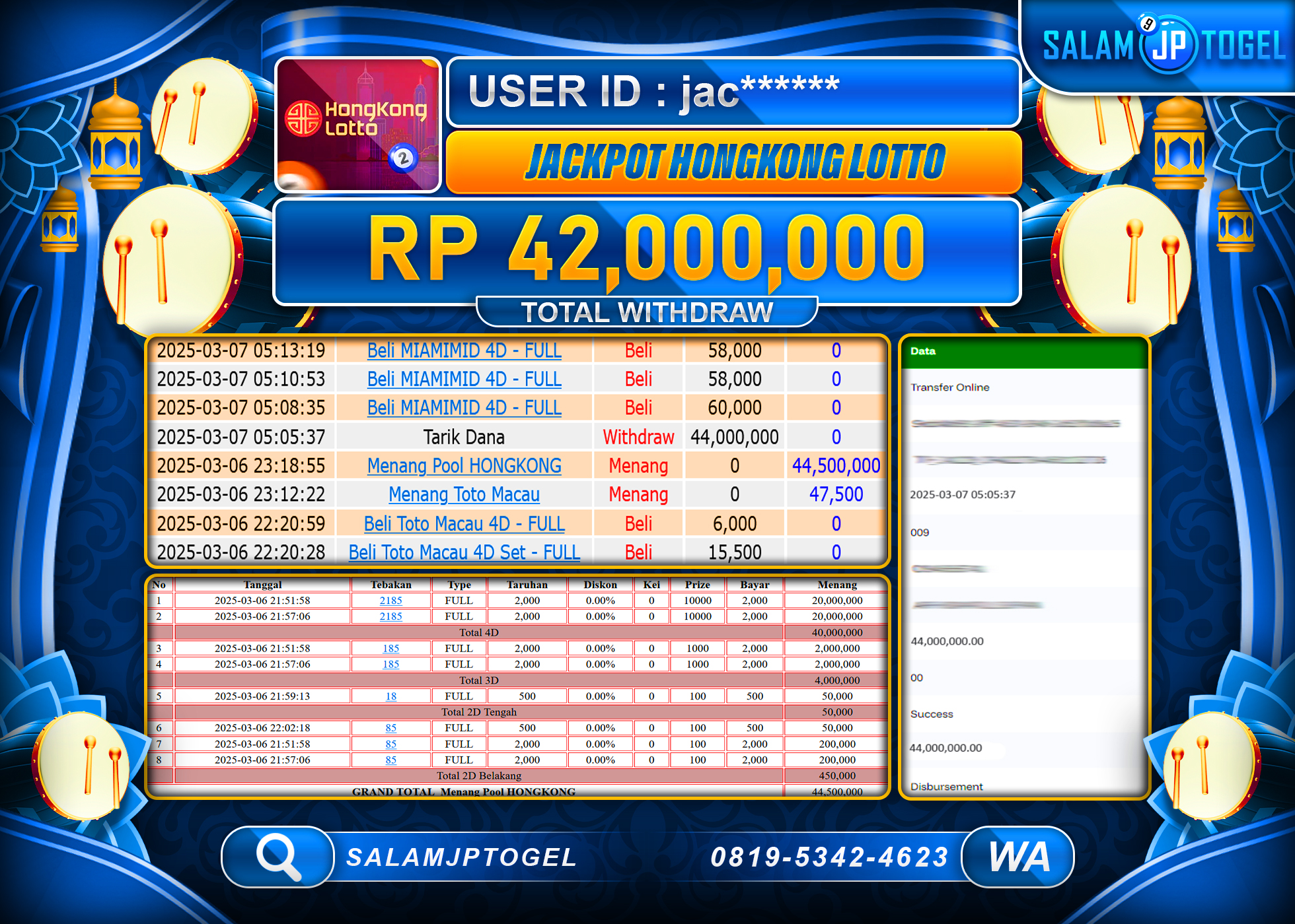 SALAMJPTOGEL MENANG HONGKONG LOTTO Rp. 42,000,000 LUNAS