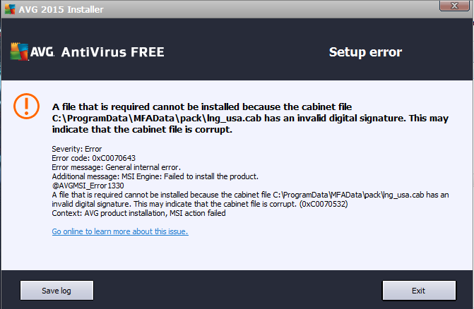 avast error message invalid file signature