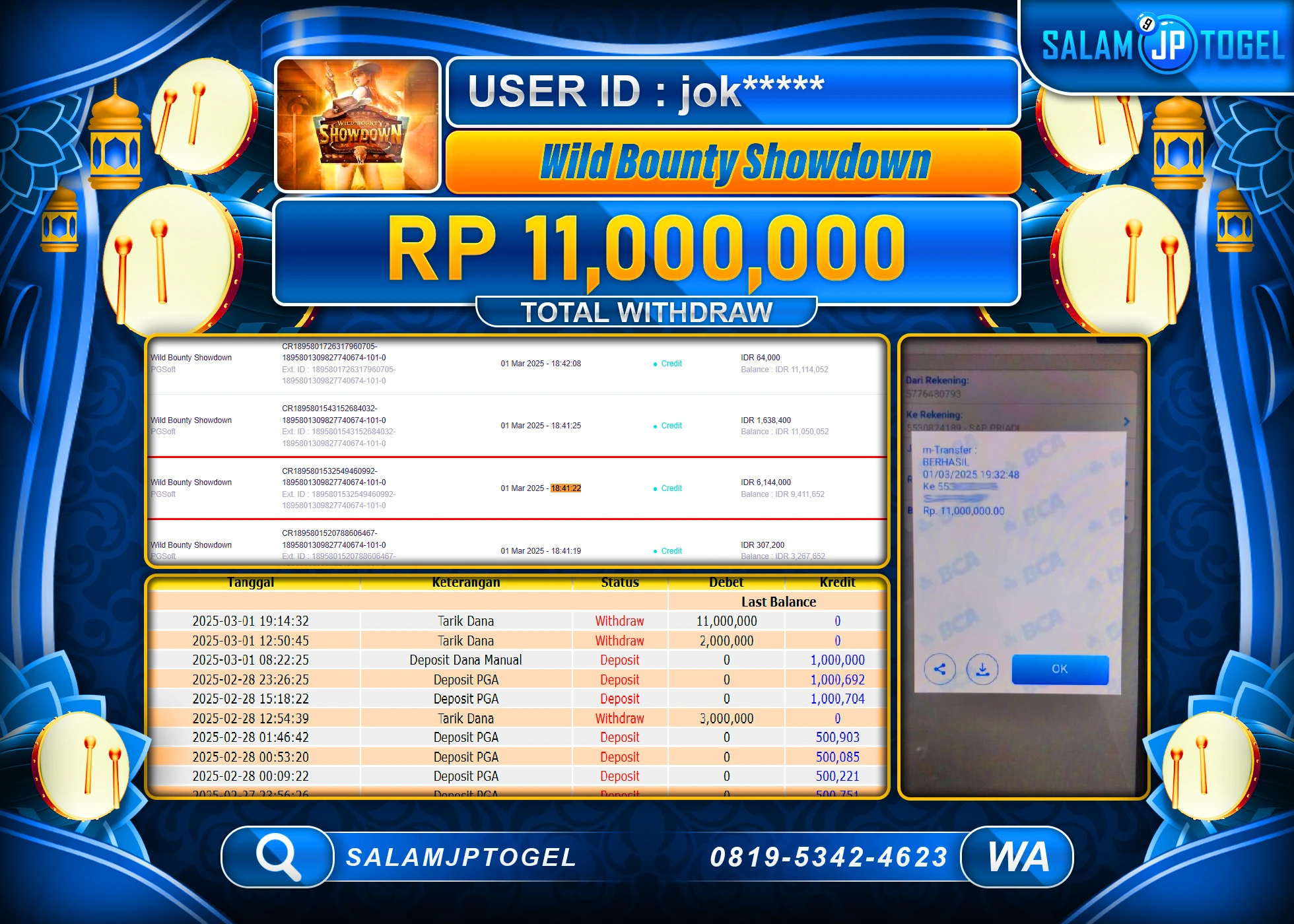SALAMJPTOGEL MENANG WILD BOUNTY SHOWDOWN Rp. 11,000,000  LUNAS