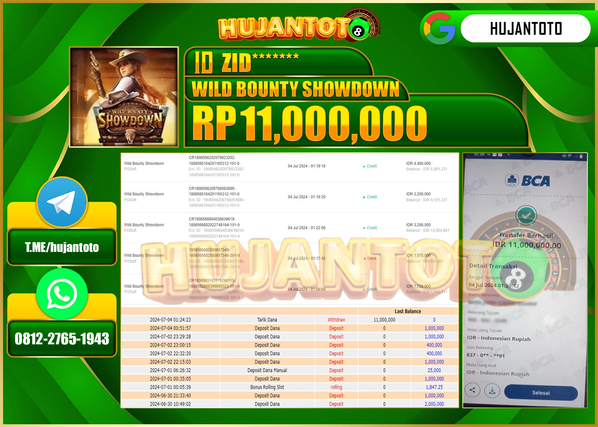 HUJANTOTO MENANG SLOT WILD BOUNTY SHOWDOWN, 11,000,000 - LUNAS 