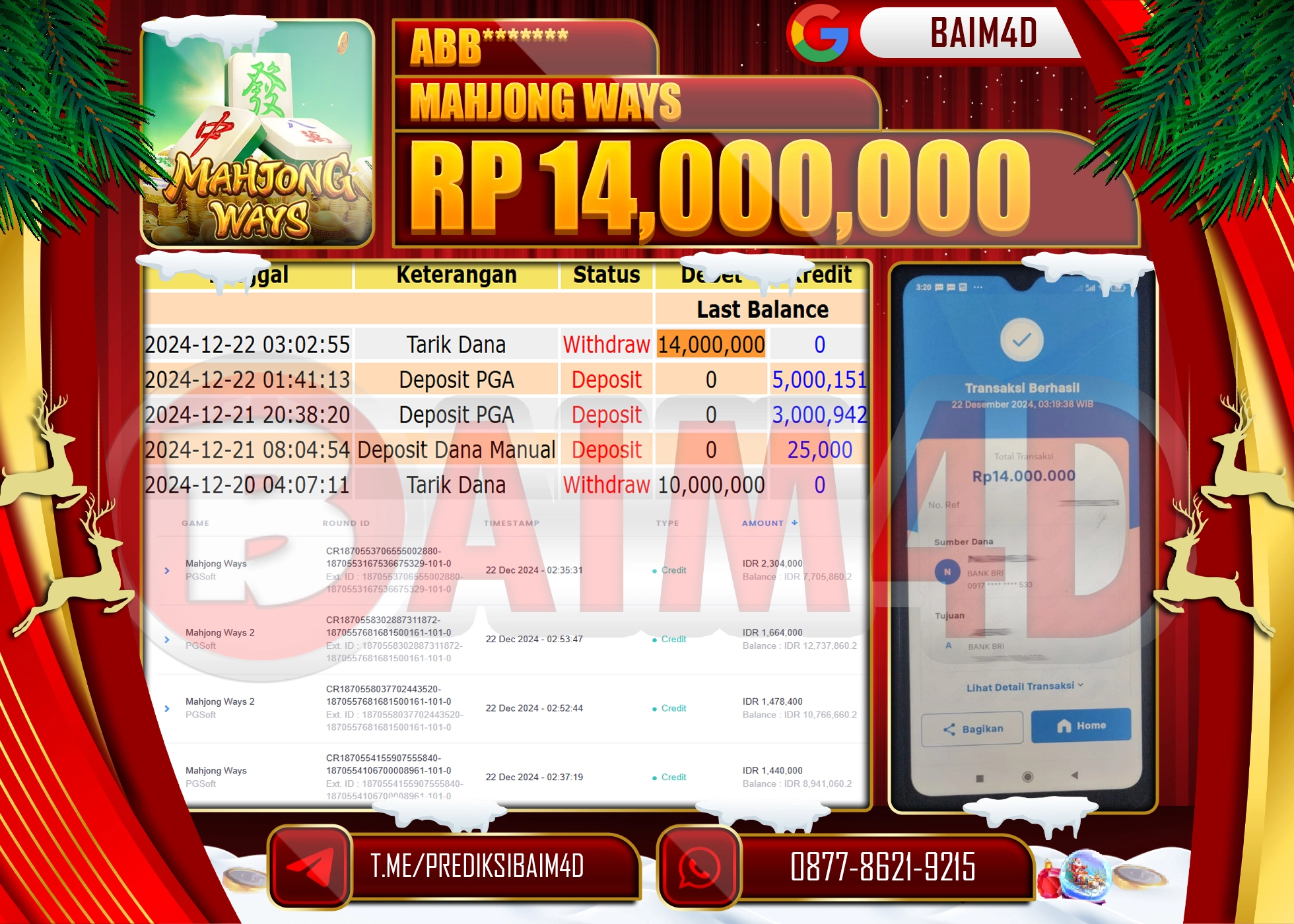 BAIM4D JACKPOT PG SOFT MAHJONG WAYS Rp.14.000,000.- LUNAS