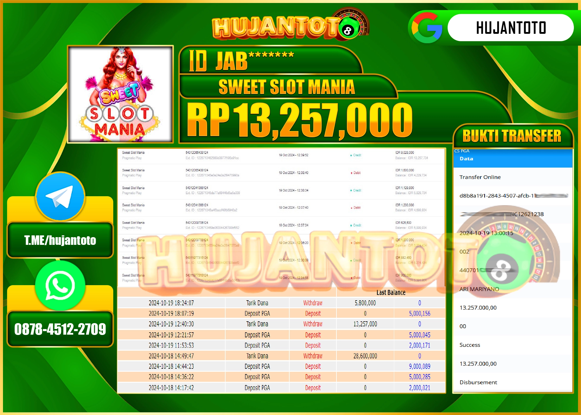 HUJANTOTO MENANG DI PERMAINAN SWEET MANIA SEBESAR - 13,257,000 -TERBAYAR  LUNAS
