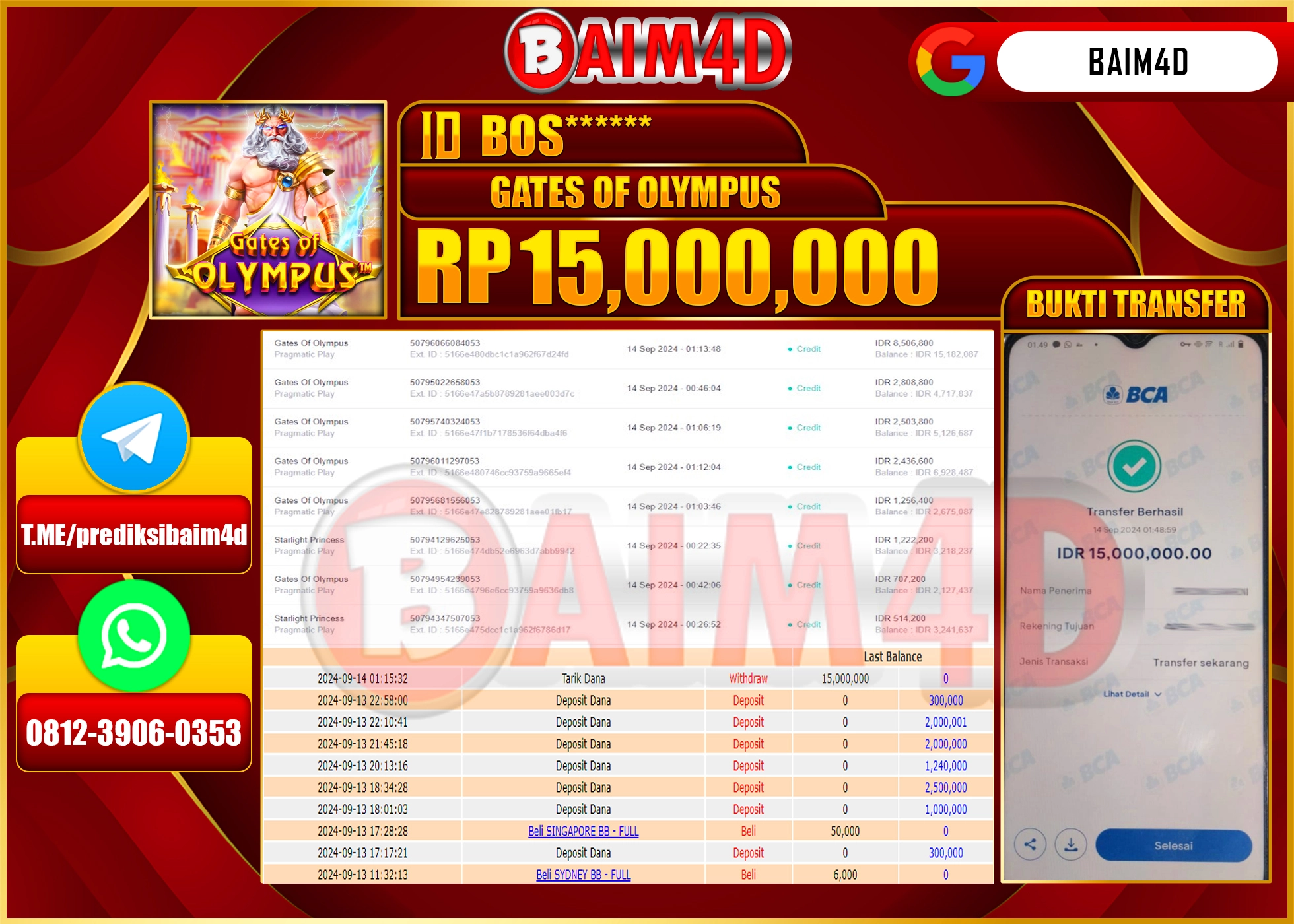 BAIM4D JACKPOT GATES OF OLYMPUS Rp.15.000,000.- LUNAS