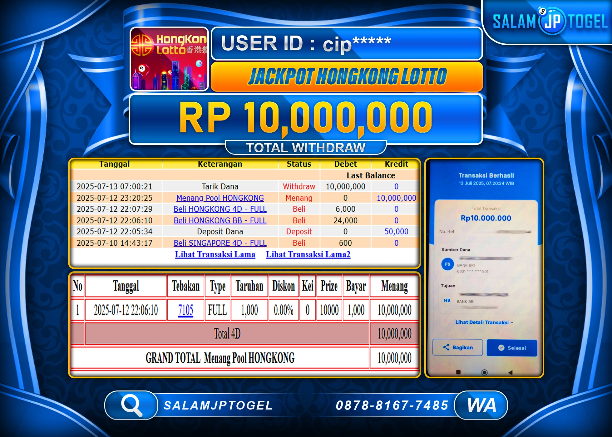 SALAMJPTOGEL MENANG HONGKONG LOTTO Rp.10,000,000