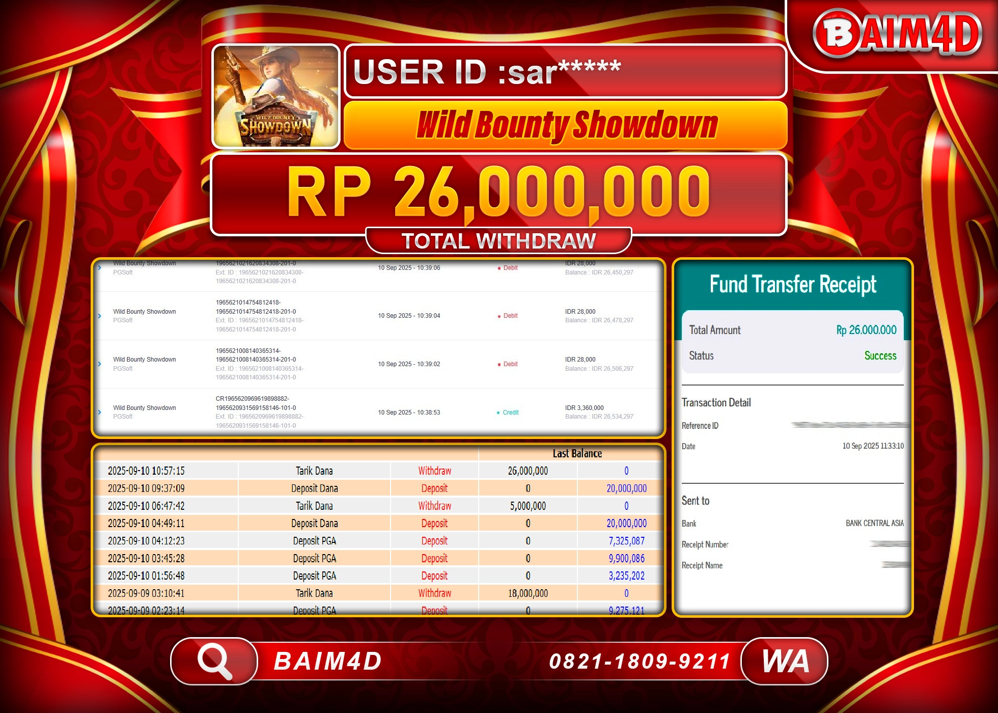 BAIM4D JACKPOT SLOT WILD BOUNTY SHOWDOWN Rp.26,000,000.- LUNAS