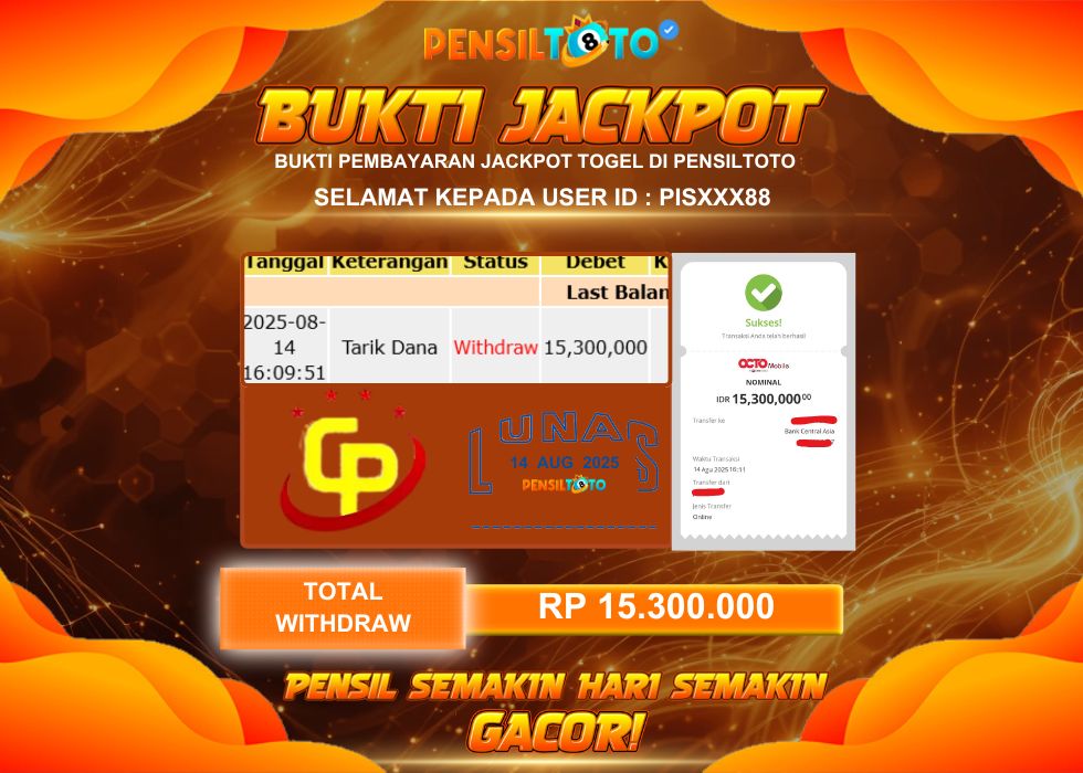 PENSILTOTO JACKPOT TOGEL CHINA POOLS  Rp.15.300.000,- LUNAS