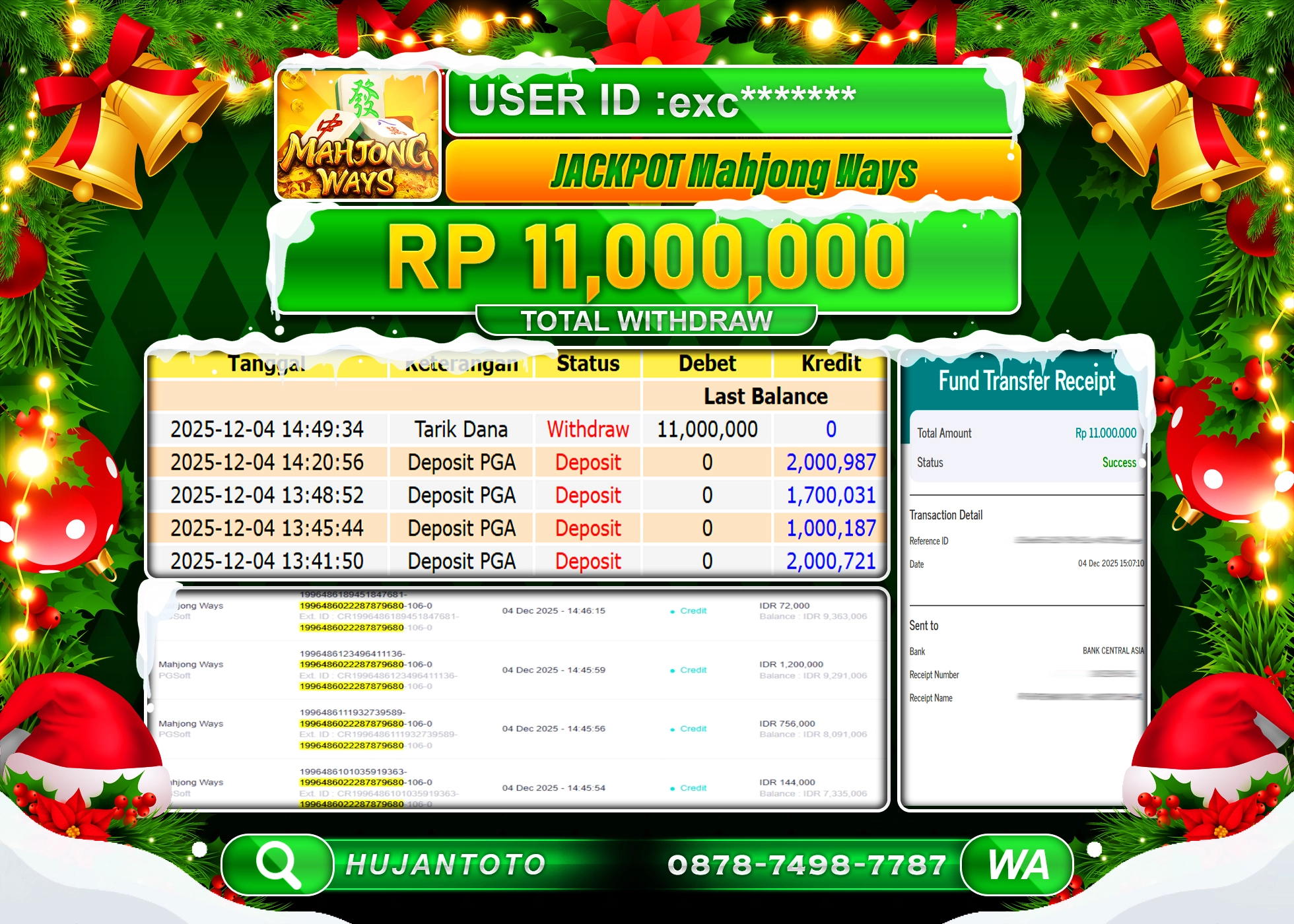 HUJANTOTO - BUKTI JACKPOT MENANG SLOT MAHJONG WAYS PGSOFT Rp.11,000,000 - TERBAYAR LUNAS