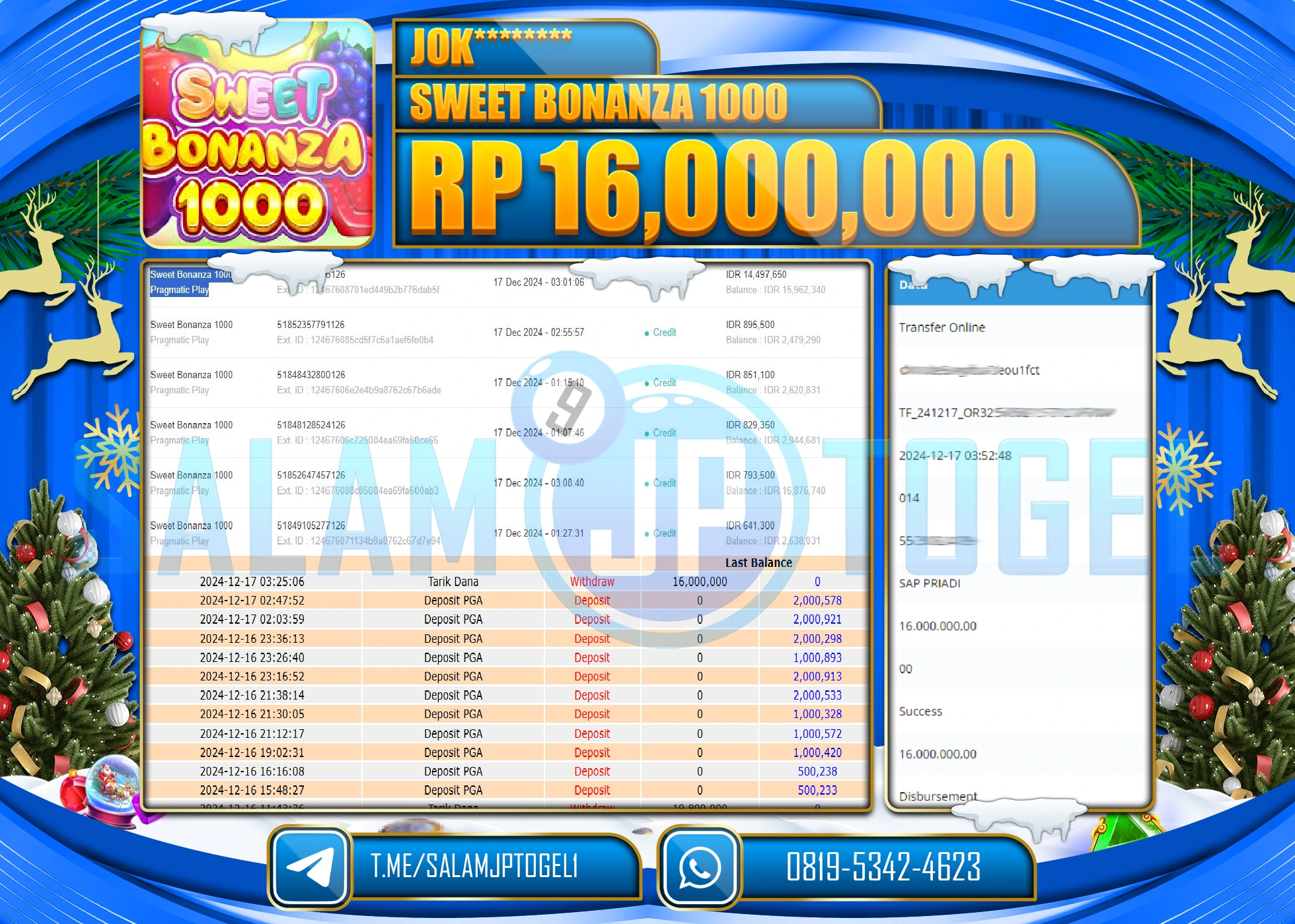 SALAMJPTOGEL MENANG  SWET BONANZA 1000 Rp.16,000,000 LUNAS