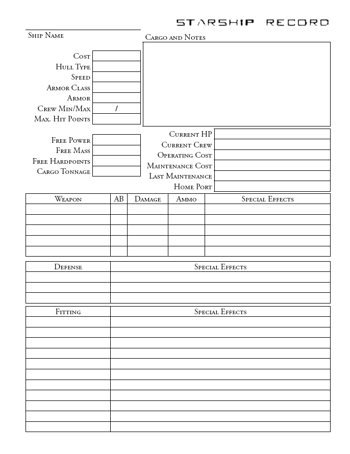 Looking for sheets to hold starship information. : r/SWN