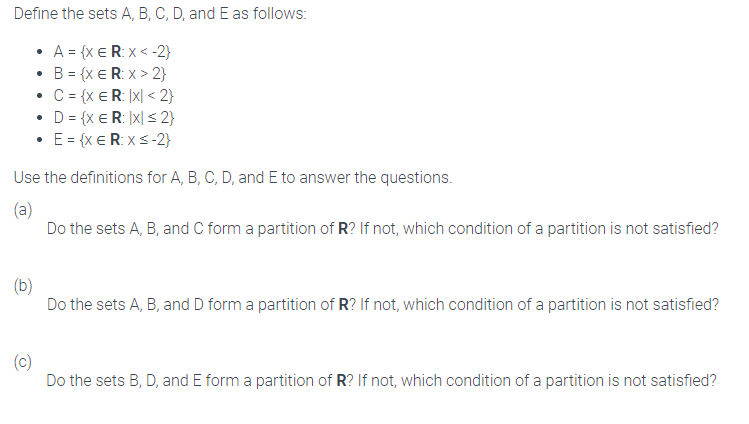 Solved Define The Sets A B C D And E As Follows Use Chegg Com