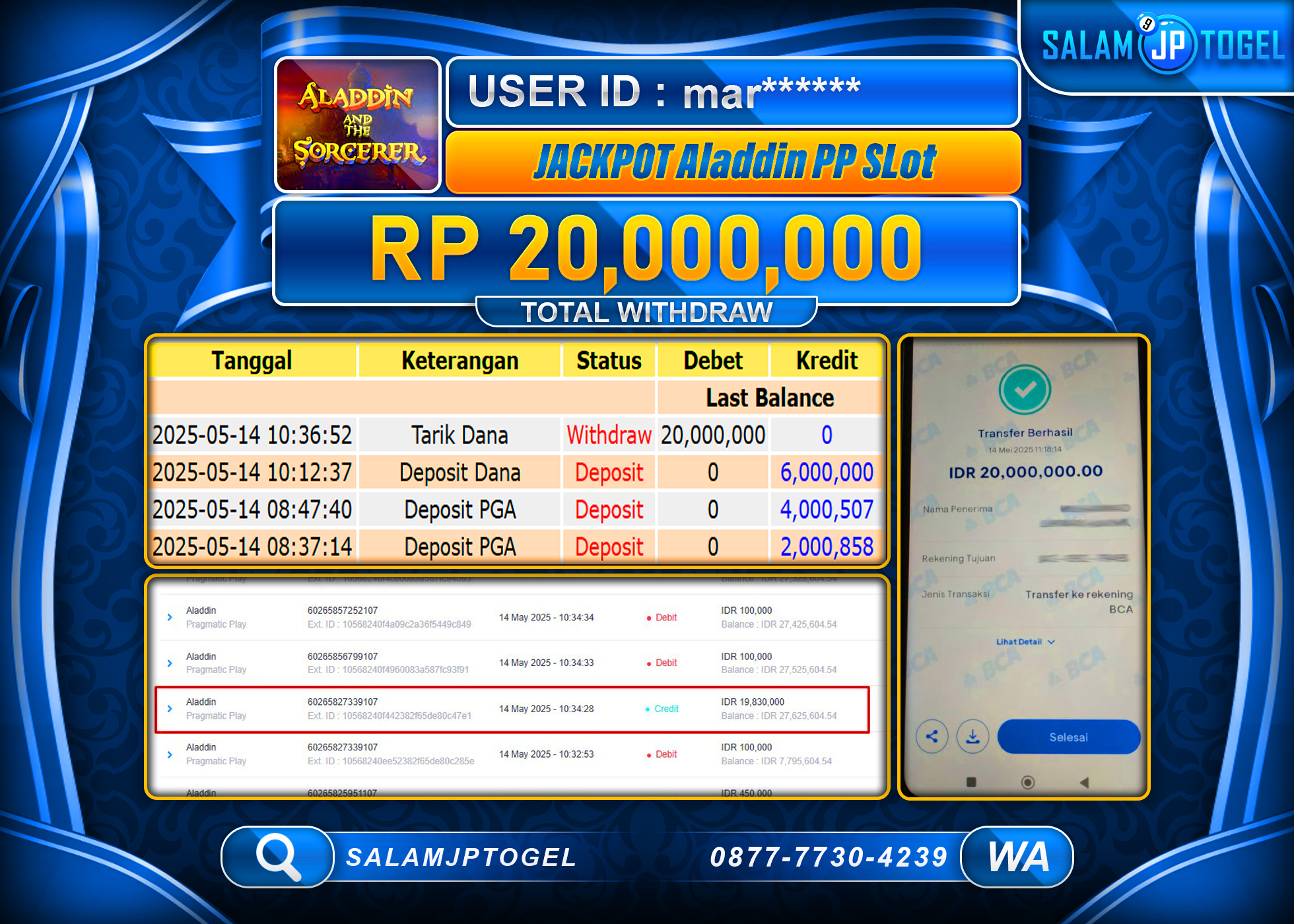 SALAMJPTOGEL MENANG ALADDIN PP SLOT Rp.20,000,000 LUNAS