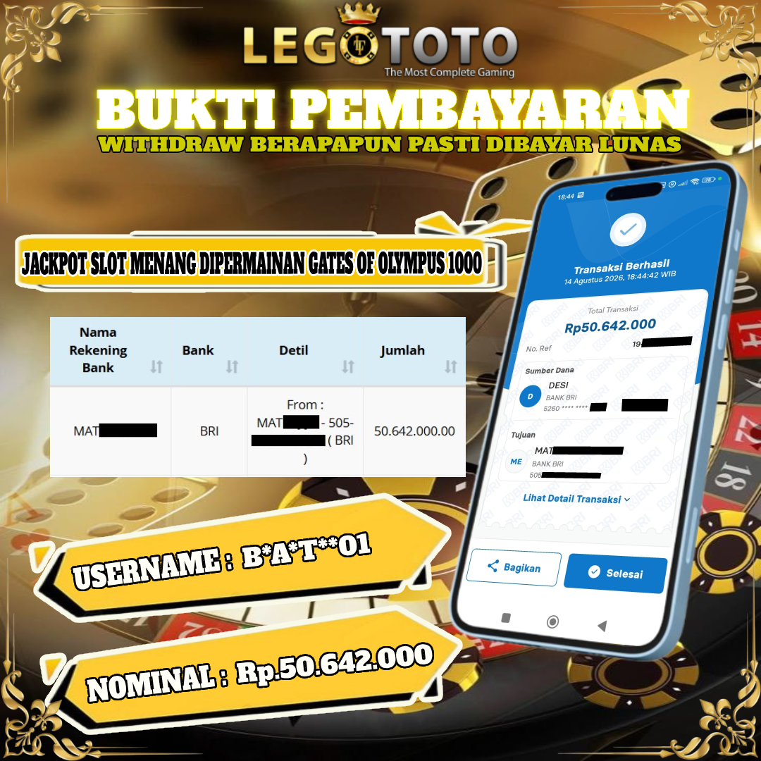  🏆 BUKTI KEMENANGAN MEMBER LEGOTOTO  GATES OF OLYMPUS 1000🏆