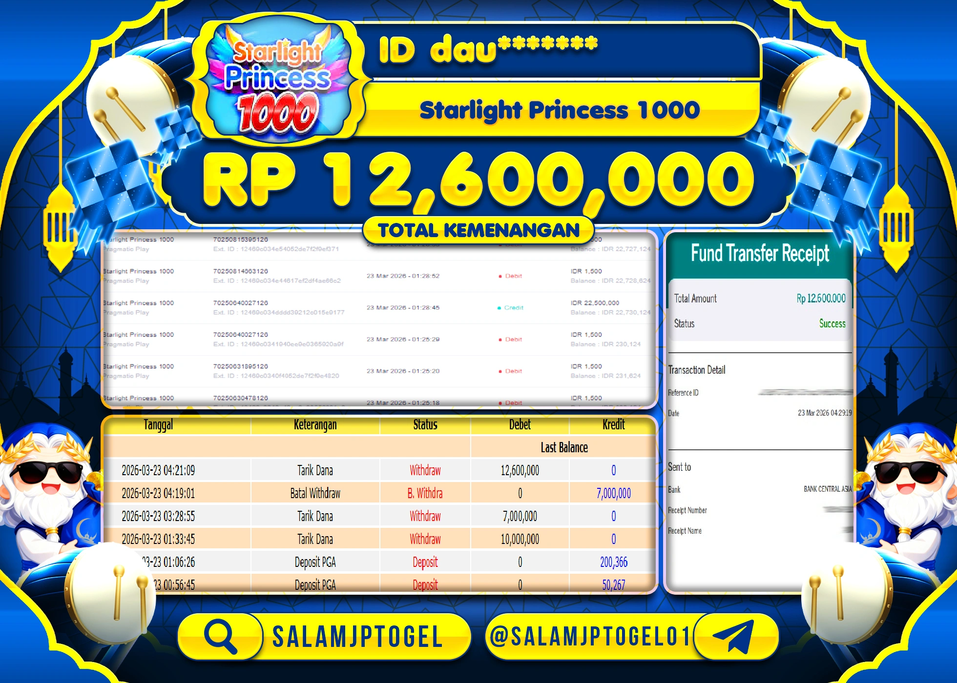 SALAMJPTOGEL MENANG JACKPOT STARLIGHT PRINCESS 1000 Rp.12,600,000 - LUNAS