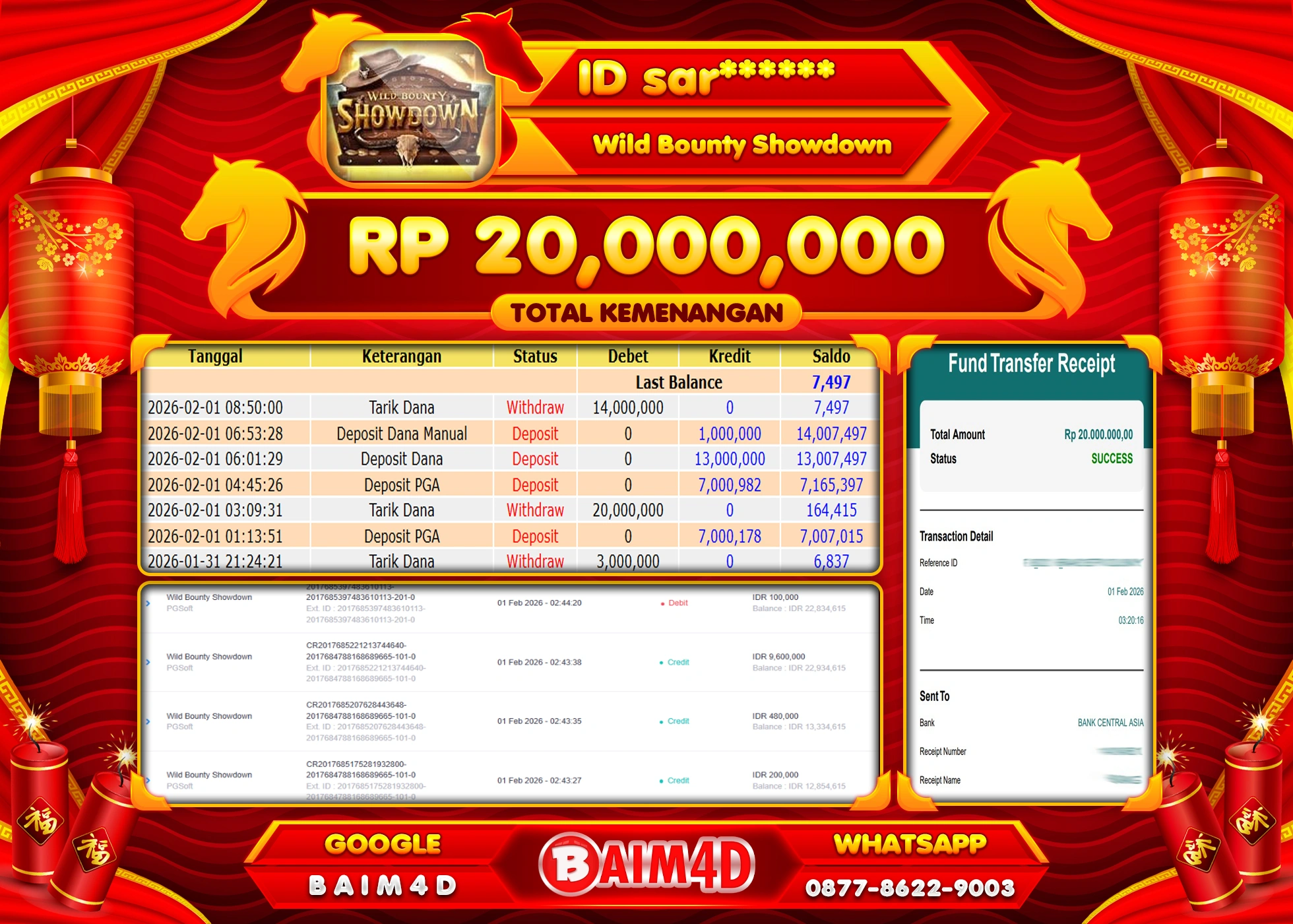BAIM4D JACKPOT  SLOT WILD BOUNTY SHOWDOWN  Rp.20,000,000 - LUNAS