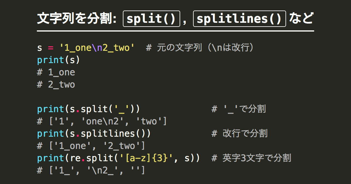 Pythonで文字列を分割 区切り文字 改行 正規表現 文字数 Note Nkmk Me