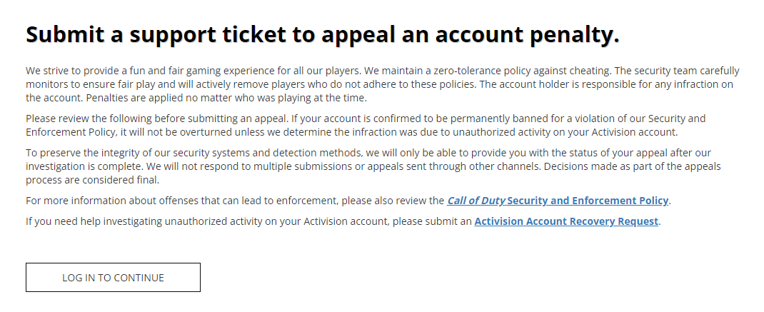 Appeal a Ban  Activision Support