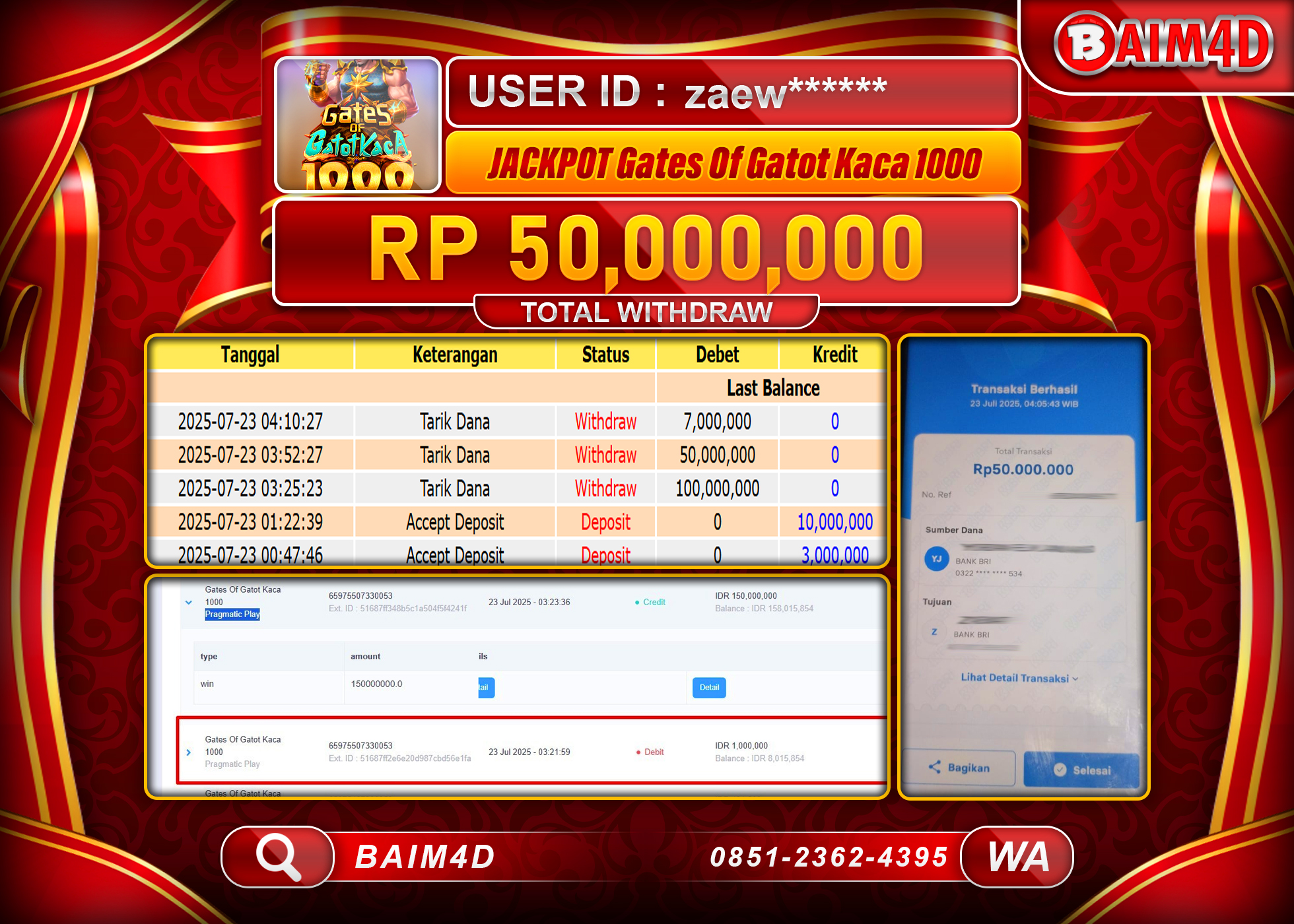 BAIM4D JACKPOT SLOT GATES OF GATOT KACA 1000  Rp.50,000,000.- LUNAS