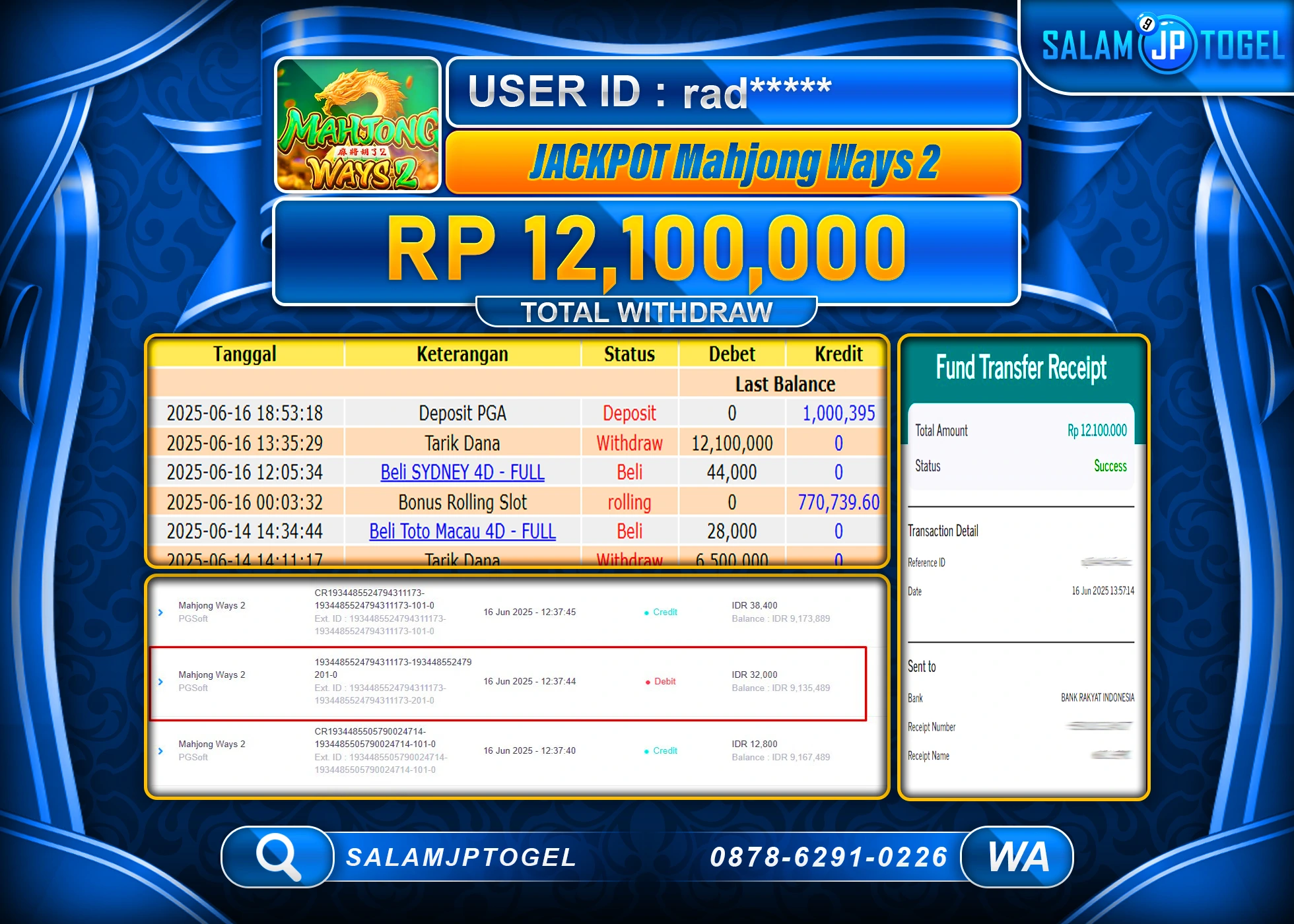 SALAMJPTOGEL MENANG MAHJONG WAYS 2 Rp.12,100,000 LUNAS