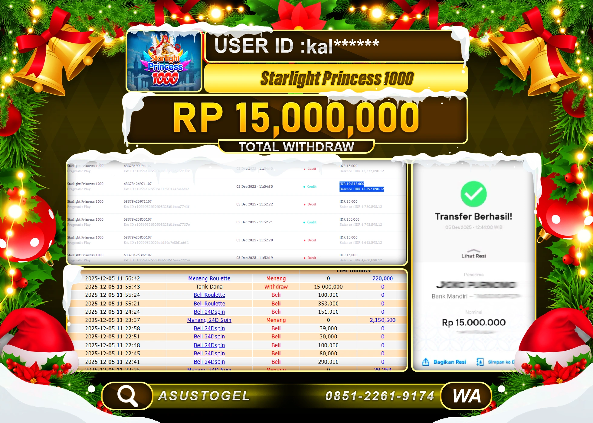 ASUSTOGEL KEMENANGAN DI SLOT STARLIGHT PRINCESS 1000 SEBESAR 15,000,000 - RUPIAH LUNAS