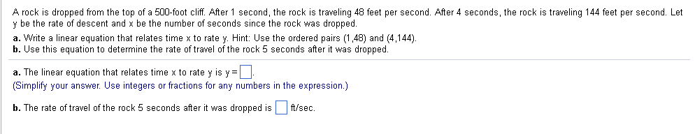 Solved A rock is dropped from the top of a 500-foot cliff. | Chegg.com