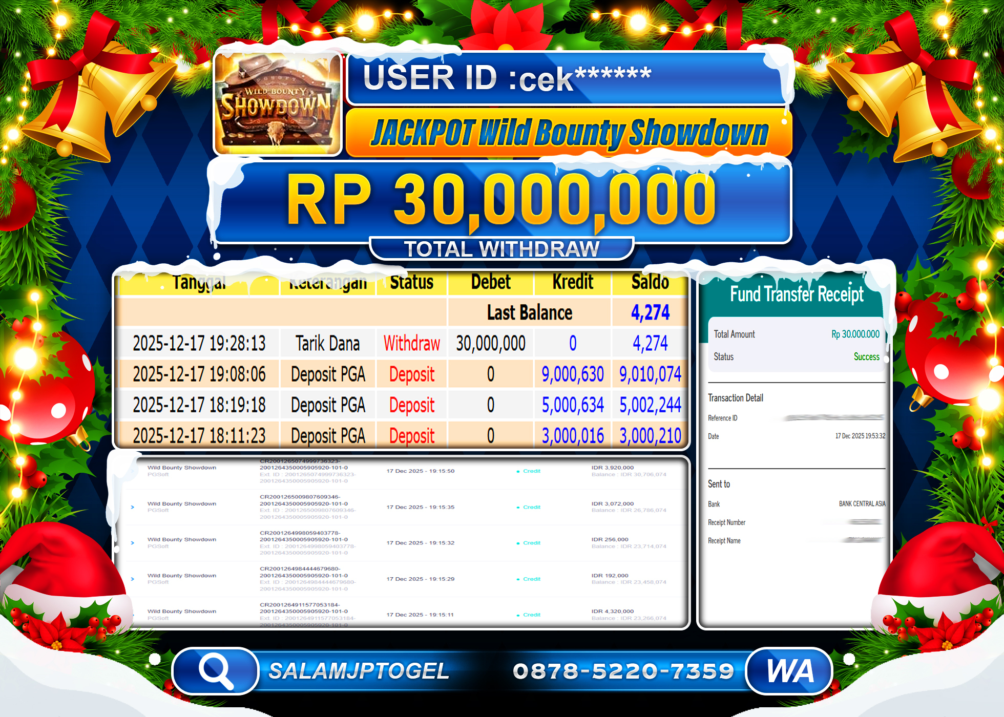 SALAMJPTOGEL JACKPOT WILD BOUNTY SHOWDOWN Rp.30,000,000 - LUNAS