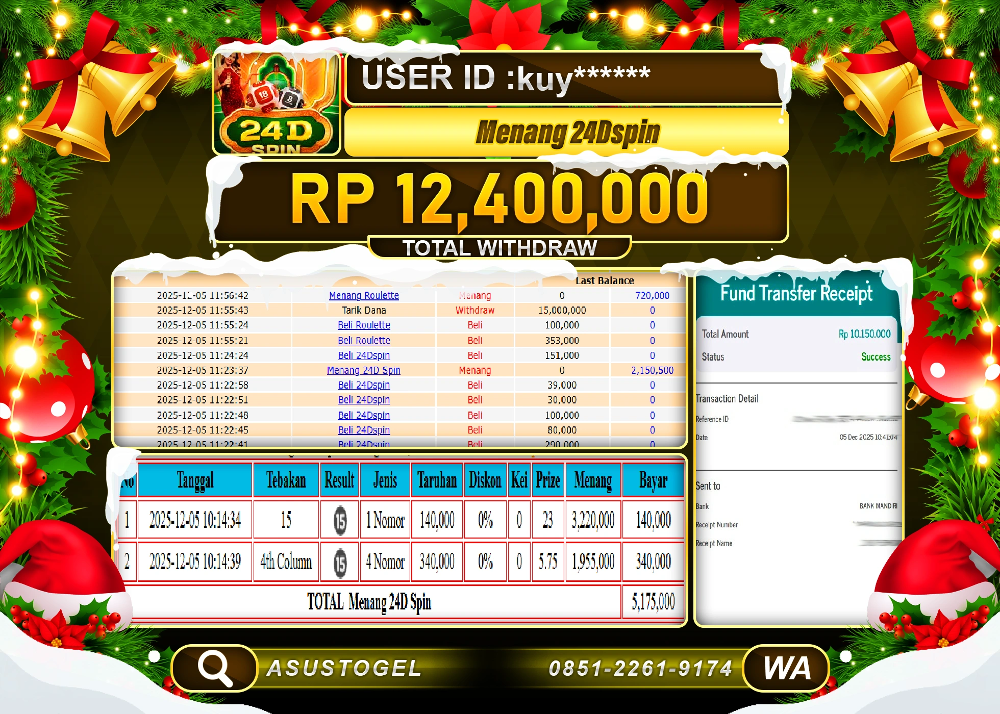 ASUSTOGEL KEMENANGAN DI LIVEGAMES 24D SPIN SEBESAR 12,400,000 - RUPIAH LUNAS