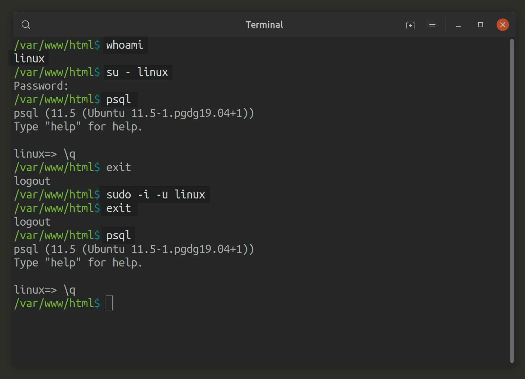 Screenshot of a UNIX terminal