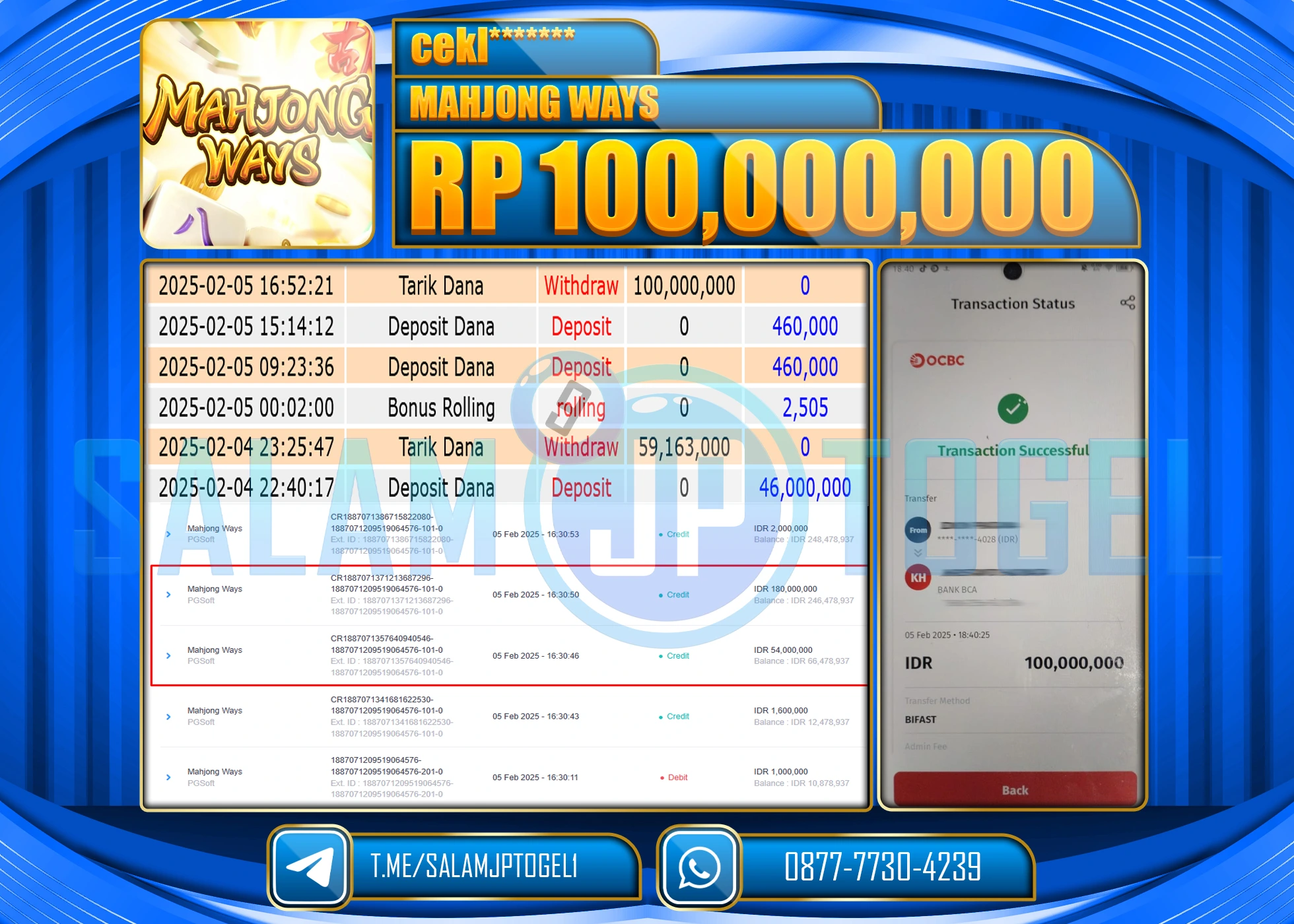 SALAMJPTOGEL MENANG SLOT MAHJONG WAYS  Rp.100,000,000 LUNAS