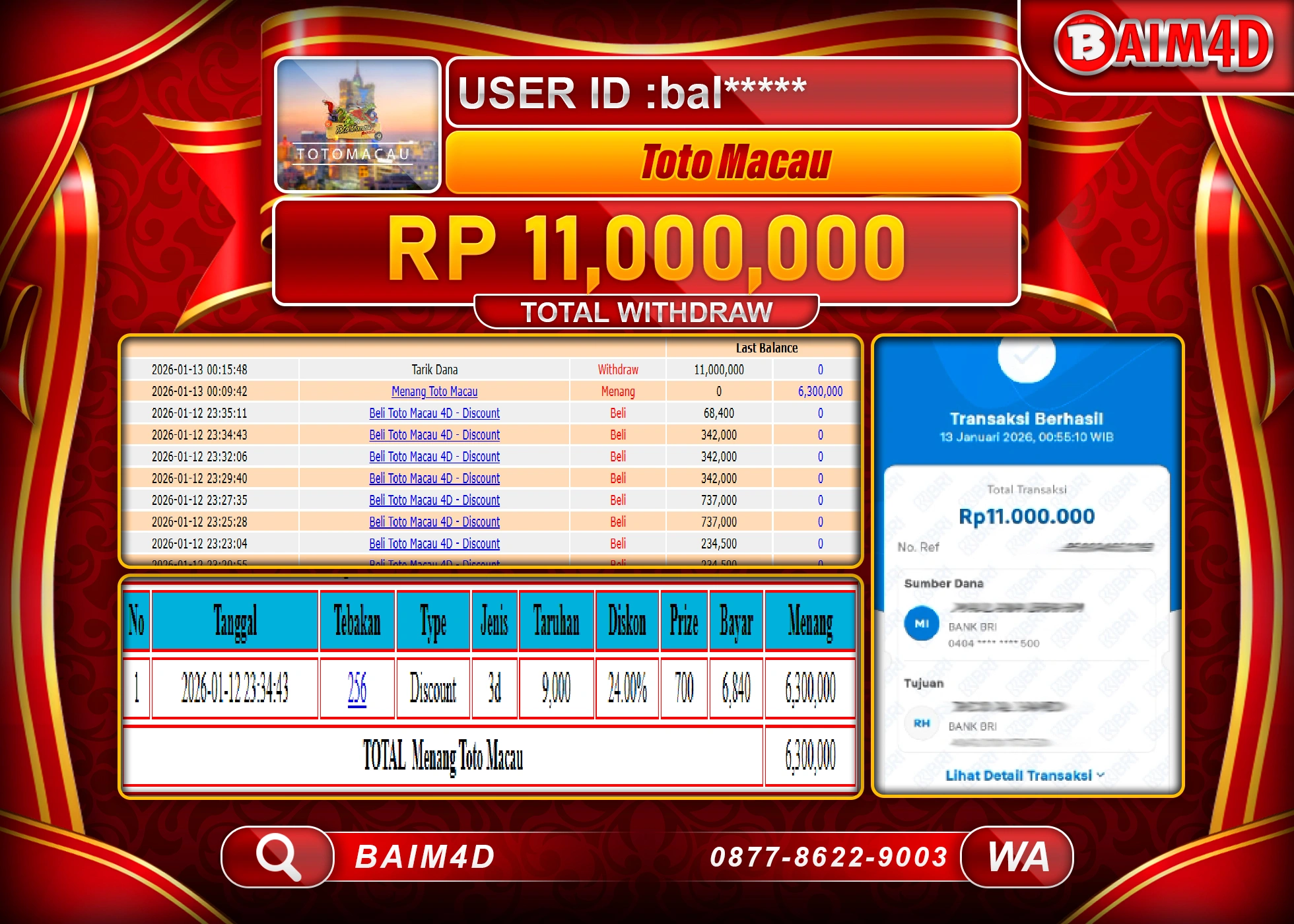 BAIM4D JACKPOT TOGEL TOTO MACAU Rp.11,000,000 - LUNAS