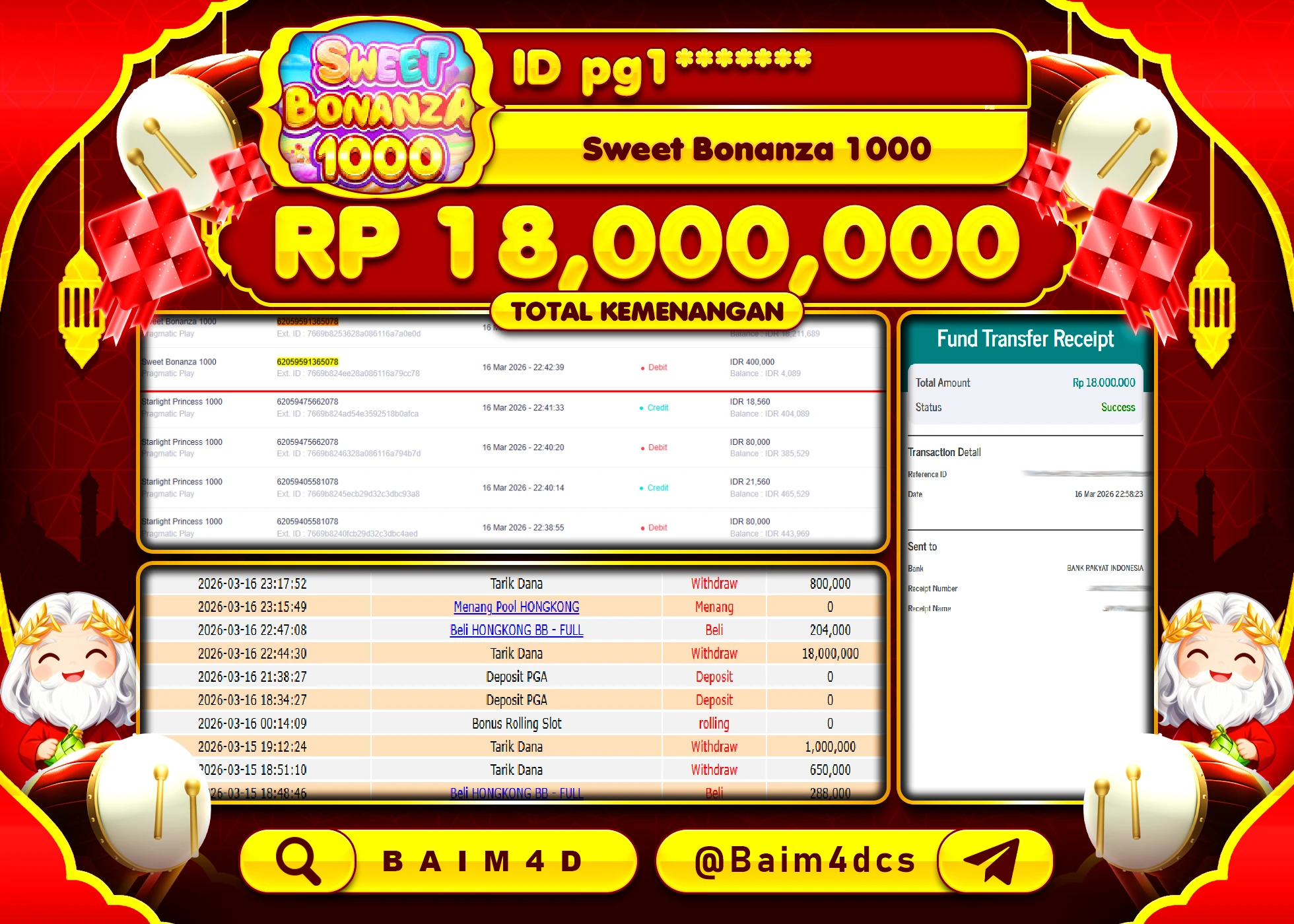 BAIM4D JACKPOT SLOT SWEET BONANZA 1000 Rp.18,000,000 - LUNAS