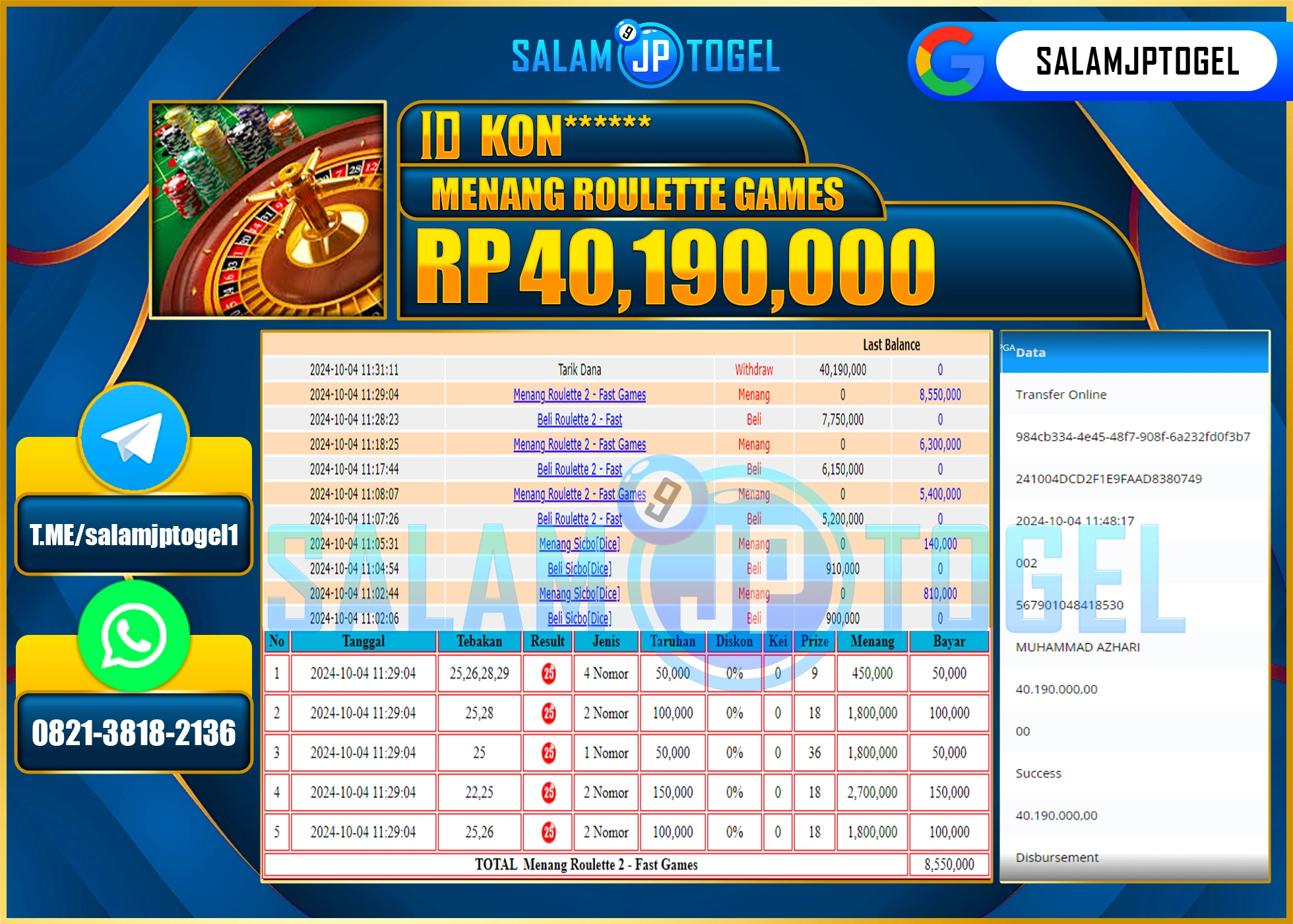 SALAMJPTOGEL MENANG LIVEGAMES 24D Spin RP. 40,190,000 LUNAS