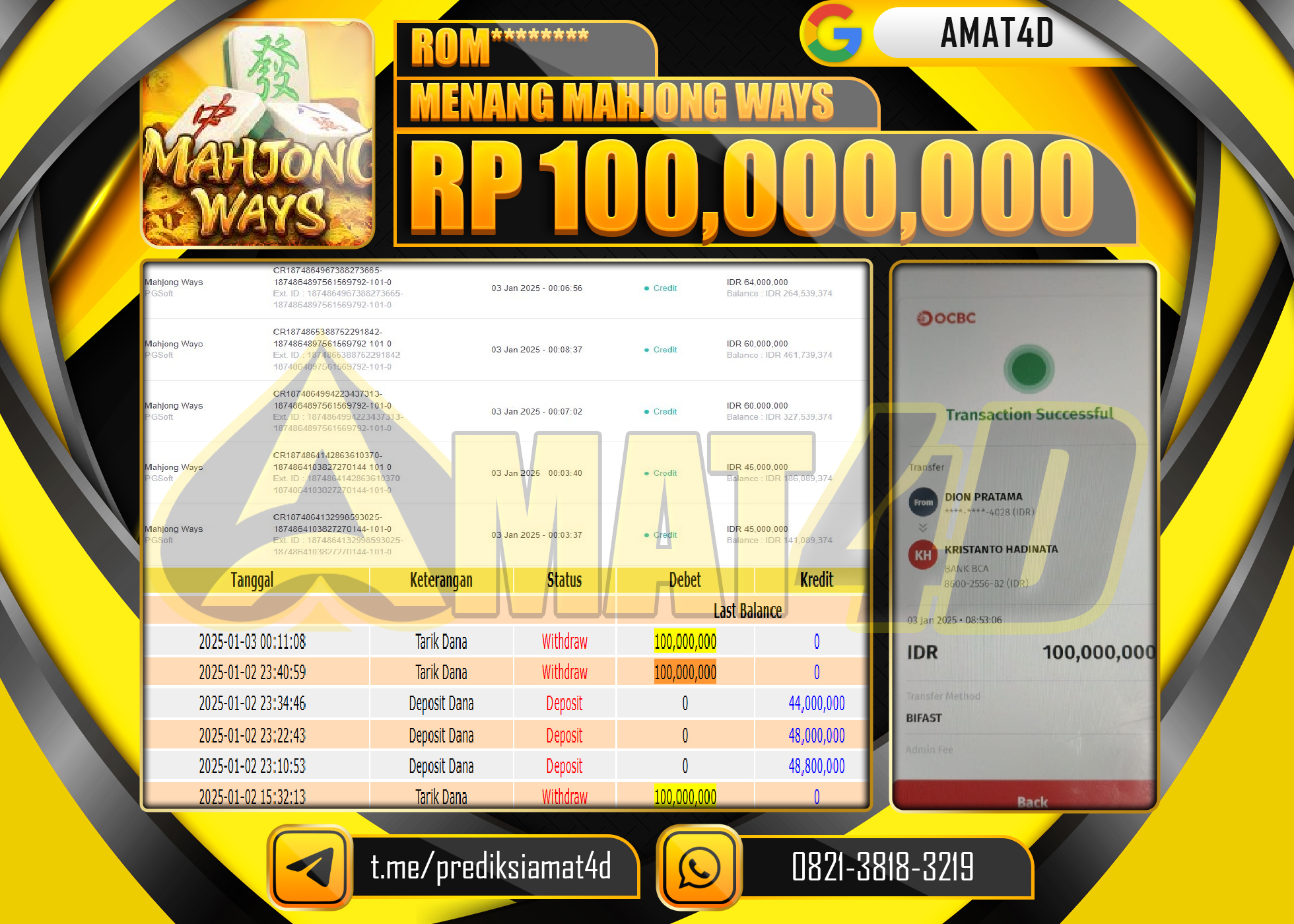 AMAT4D JACKPOT MAHJONG WAYS Rp.100.000.000 BERHASIL DI BAYAR LUNAS