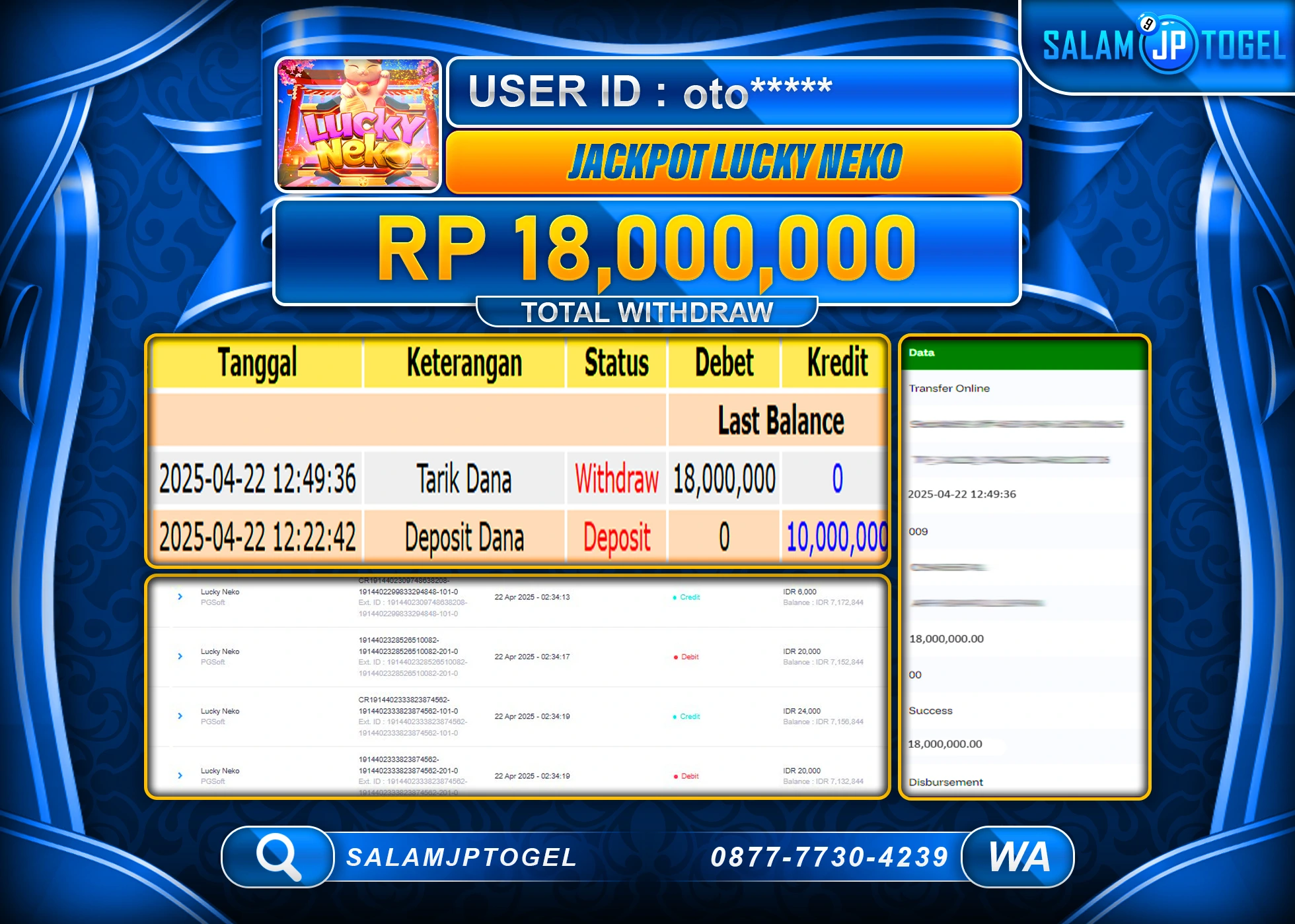 SALAMJPTOGEL MENANG LUCKY NEKO Rp.18,000,000 LUNAS
