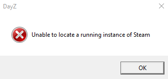 Unable to complete. Unable to locate a Running instance of Steam. Unable to locate a Running instance of Steam DAYZ. Steam is not Running. Unable to locate a Running instance of Steam пе.