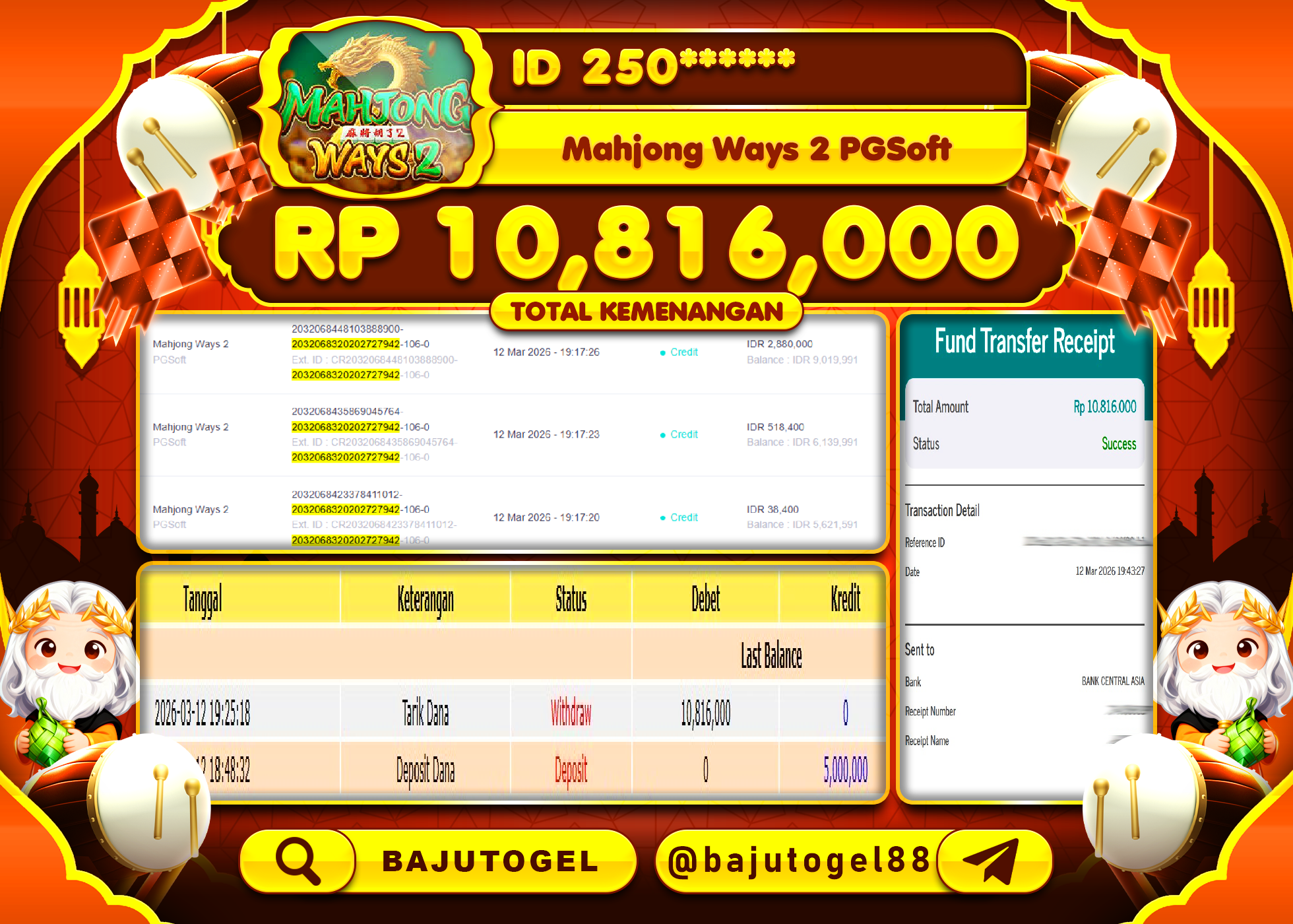 BAJUTOGEL KEMENANGAN JACKPOT DI MAHJONG WAYS 2 Rp.10,816,000 LUNAS