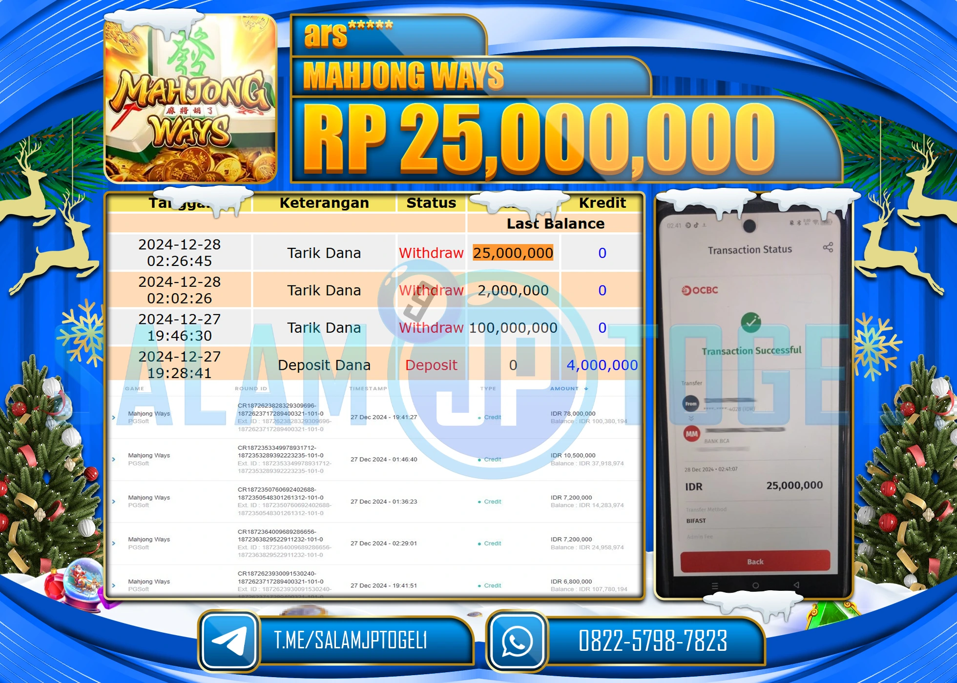 SALAMJPTOGEL MENANG MAHJONG WAYS   Rp.25,000,000 LUNAS