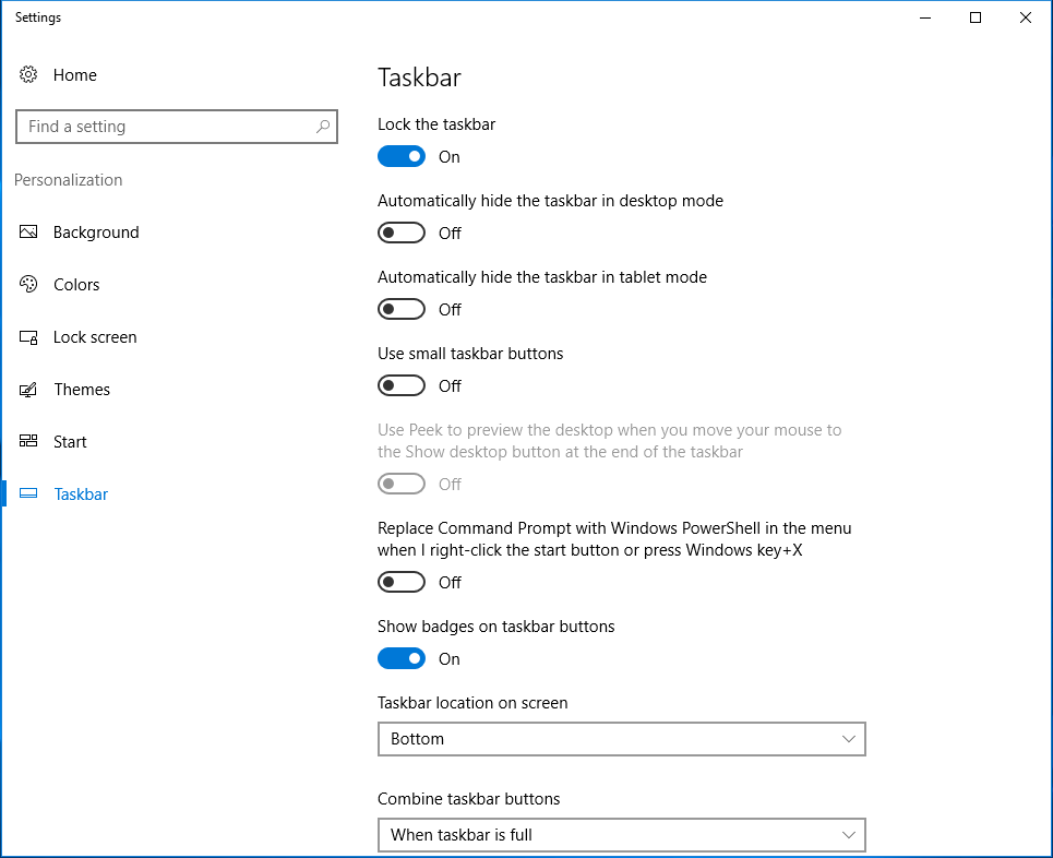 Taskbar Settings