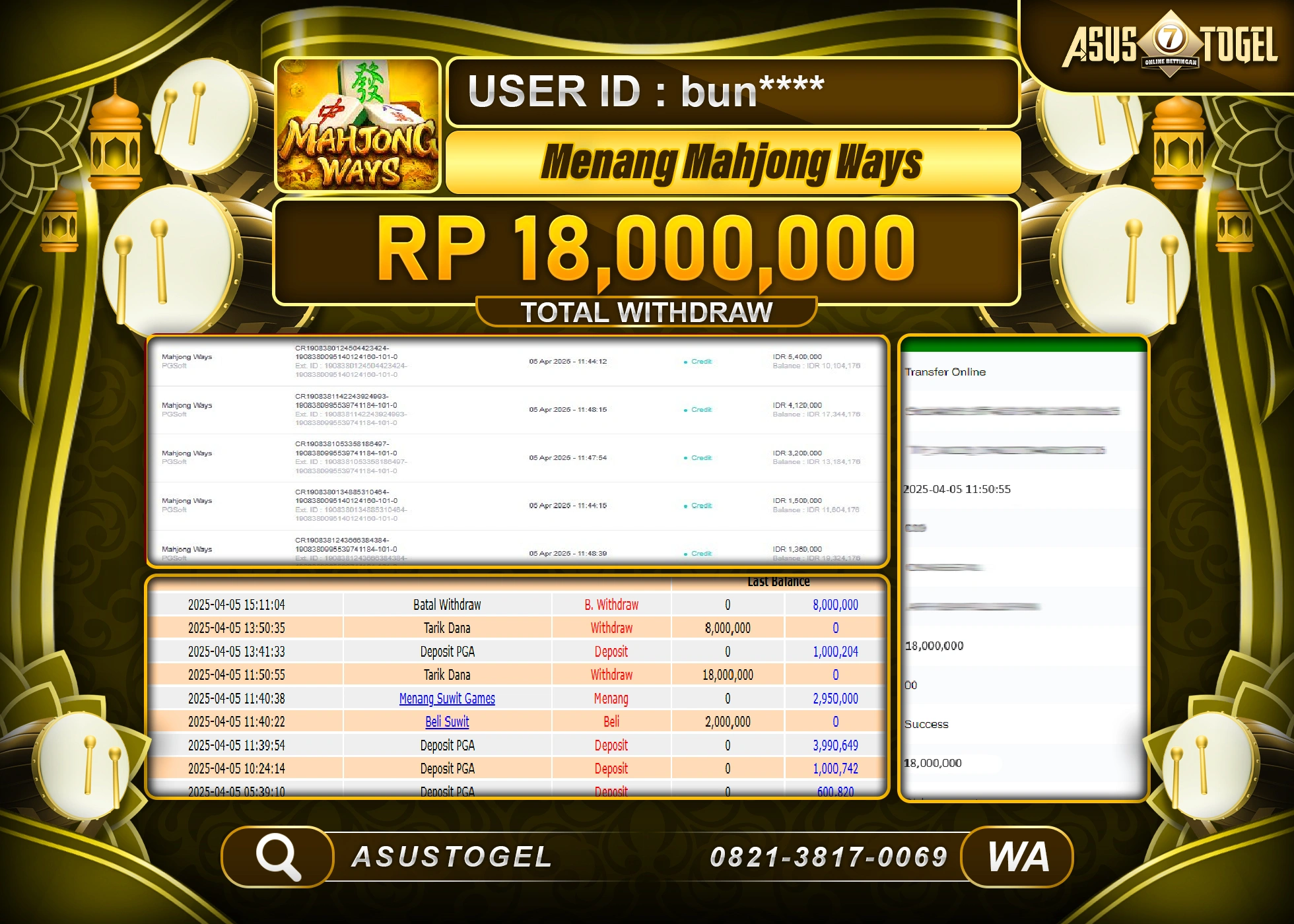ASUSTOGEL KEMENANGAN DI SLOT MAHJONG WAYS GAMES SEBESAR 18,000,000- RUPIAH LUNAS