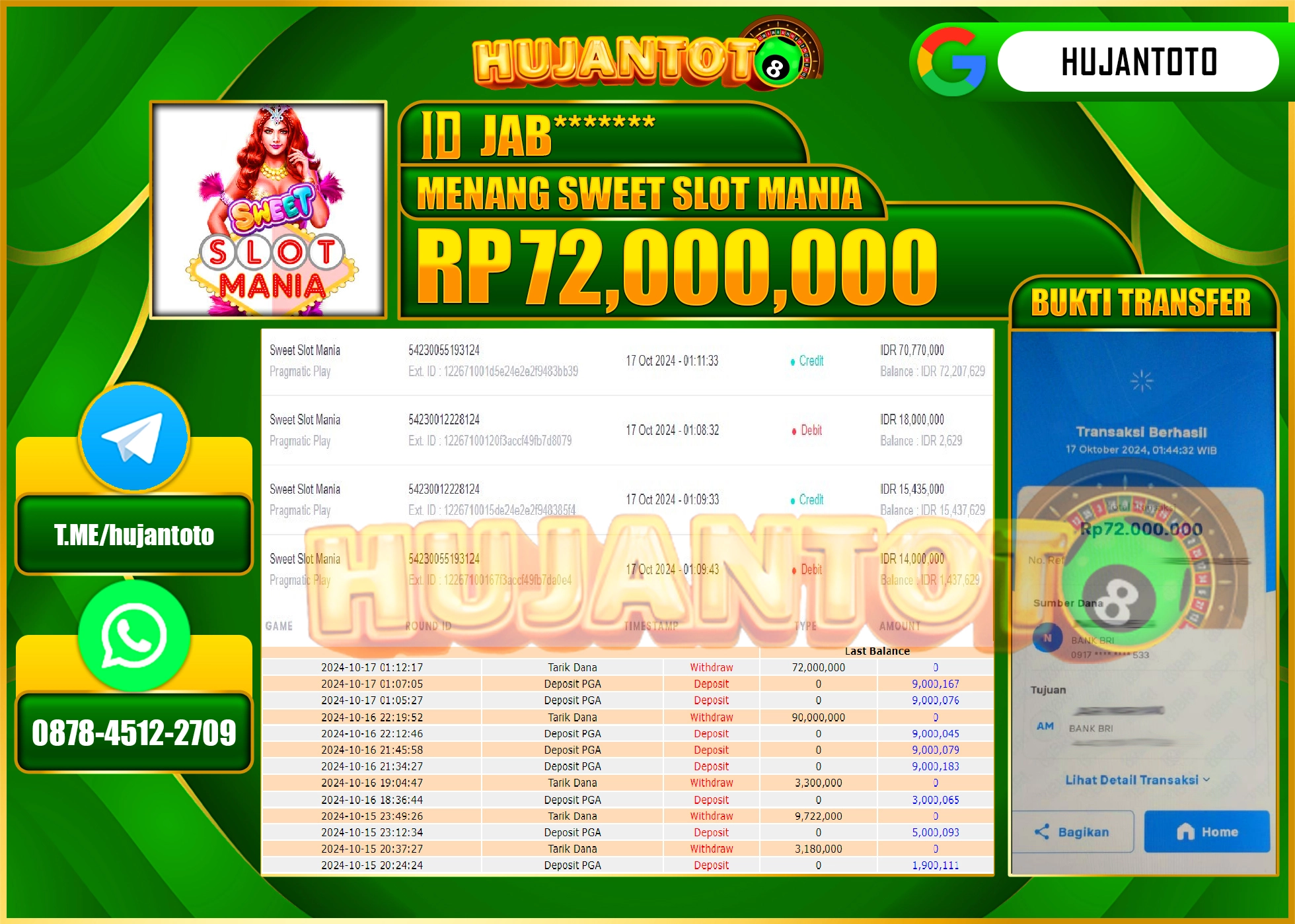 HUJANTOTO MENANG DI PERMAINAN SLOT MENANG SWEET SLOT MANIA - 72,000,000- LUNAS