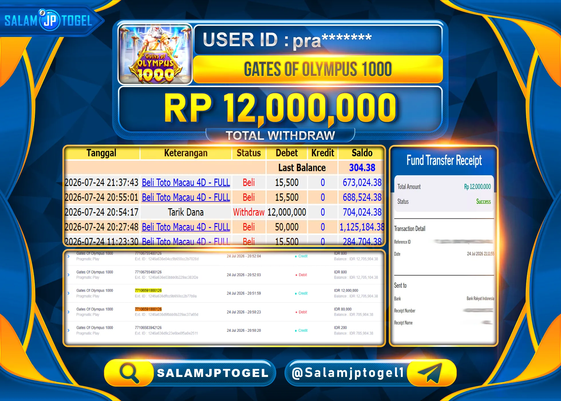 SALAMJPTOGEL JACKPOT MENANG SLOT GATES OF OLYMPUS 1000 Rp.12,000,000 - LUNAS