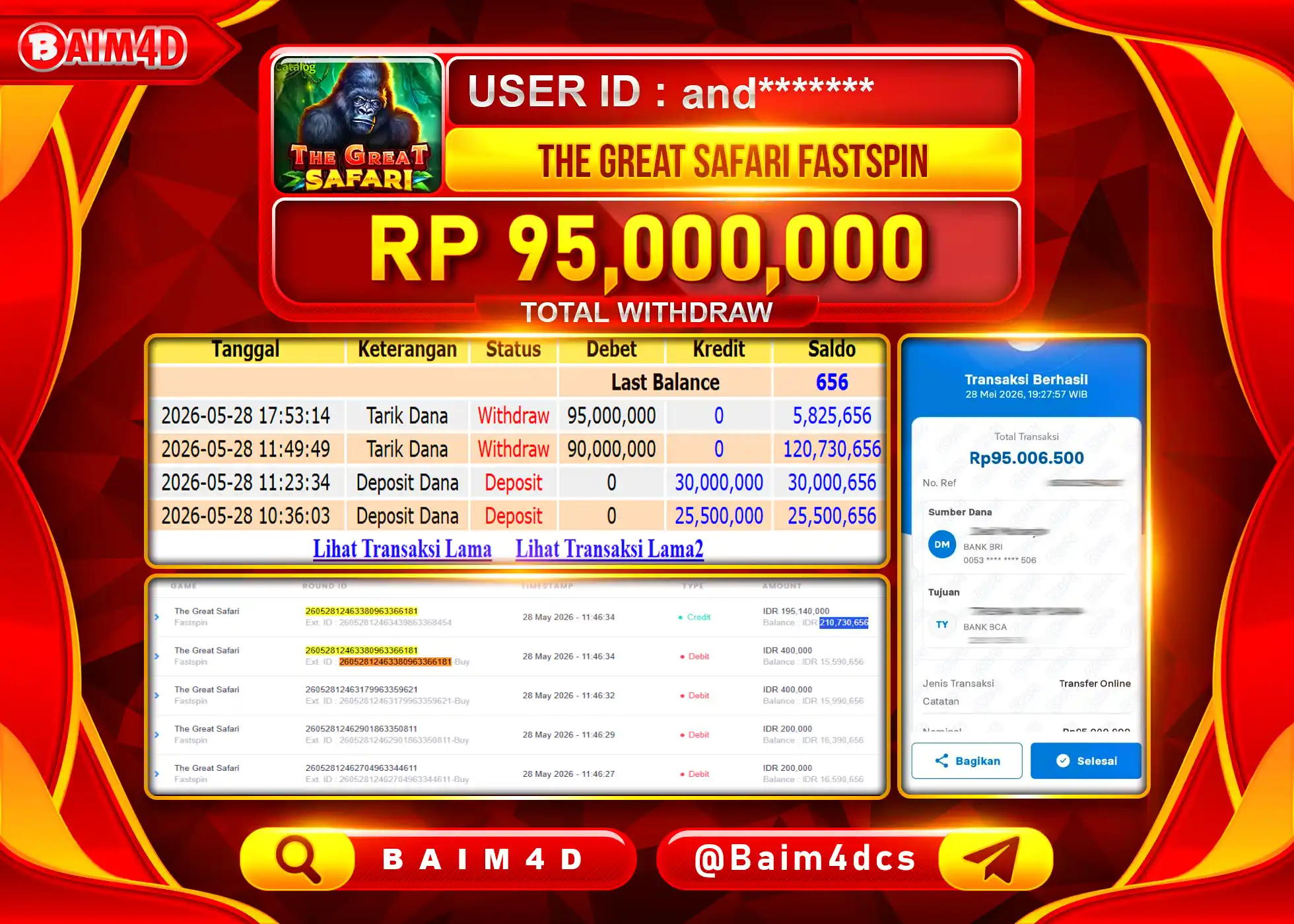 BAIM4D JACKPOT THE GREAT SAFARI FASTSPIN Rp.95,000,000 - LUNAS