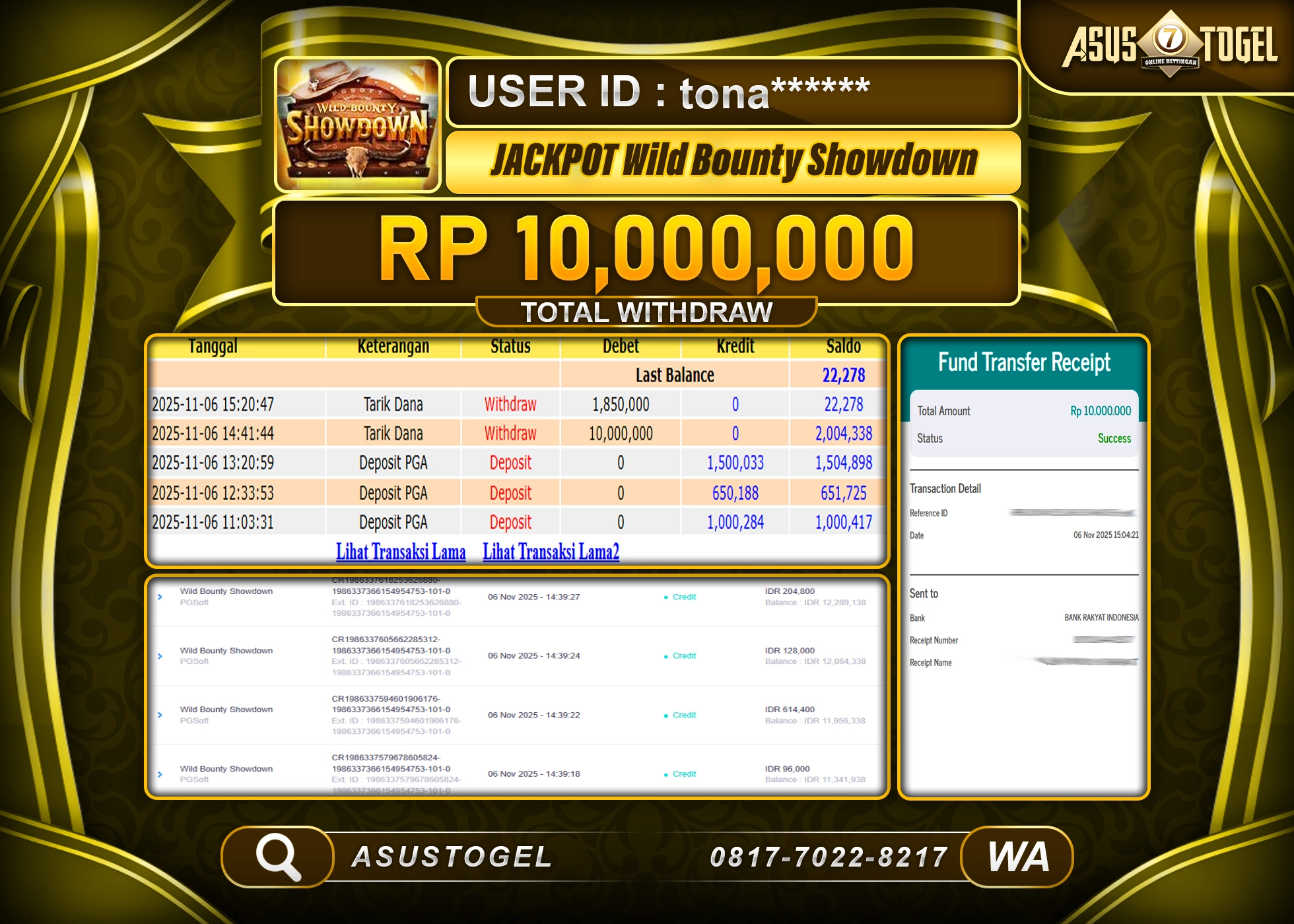 ASUSTOGEL KEMENANGAN DI SLOT WILD BOUNTY SHOWDOWN SEBESAR 10,000,000 - RUPIAH LUNAS