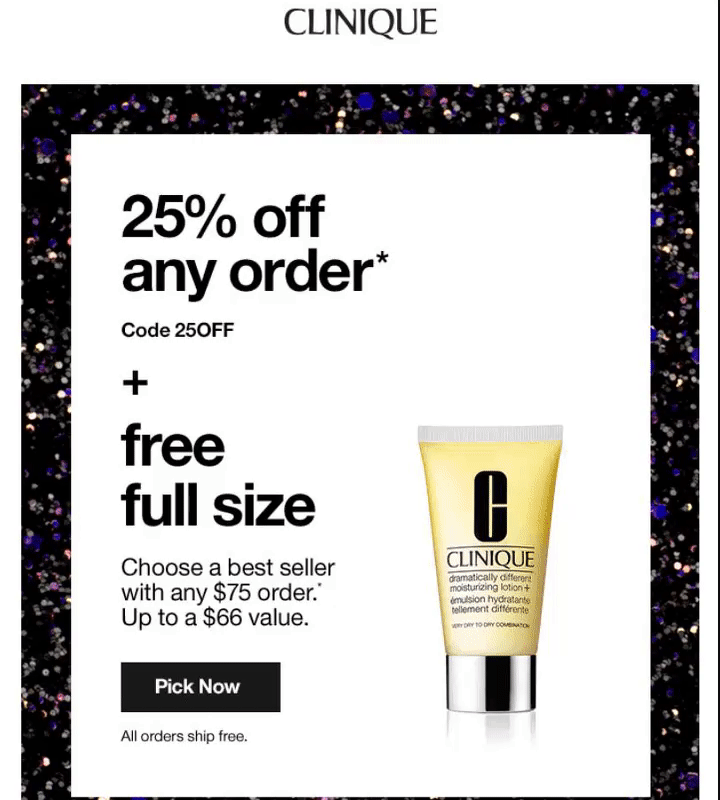 Animated Black Friday email example: Clinique
