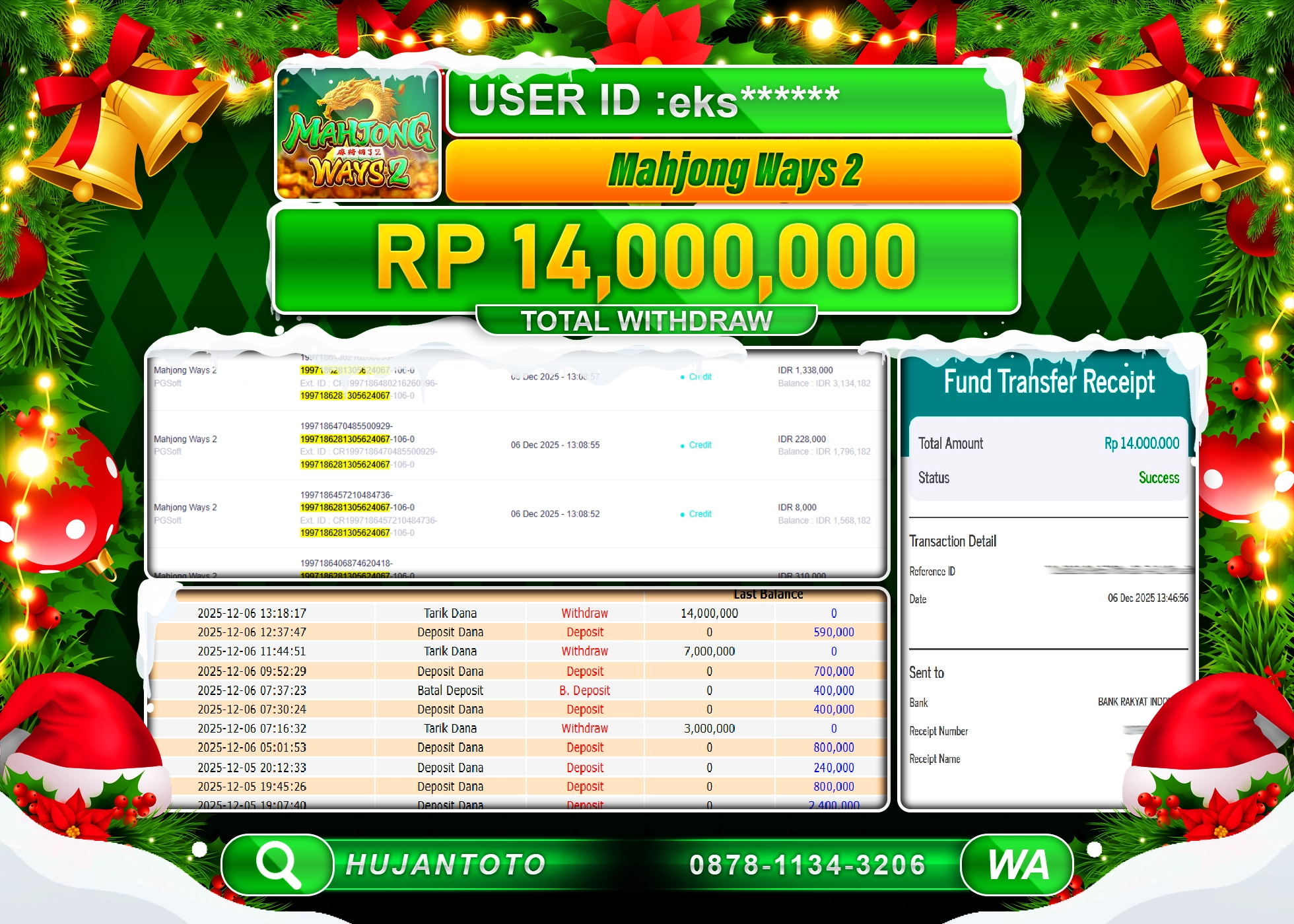 HUJANTOTO - BUKTI JACKPOT MENANG SLOT PG SOFT MAHJONG WAYS 2 Rp.14,000,000 - TERBAYAR LUNAS
