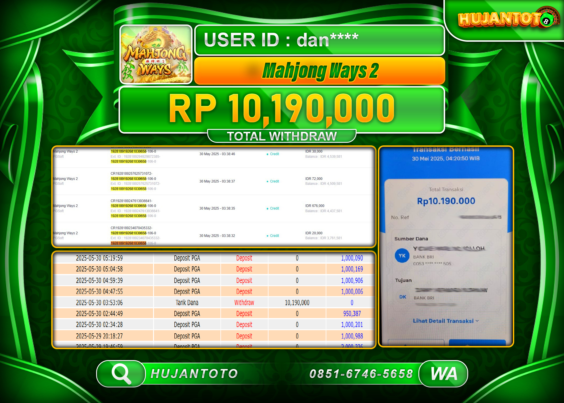  HUJANTOTO - BUKTI JACKPOT MENANG SLOT SLOT MAHJONG WAYS 2 Rp.10,190,000 - TERBAYAR LUNAS