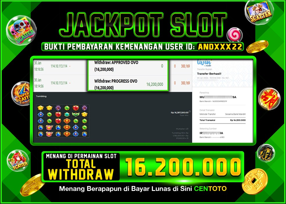 BUKTI JACKPOT LUNAS CENTOTO  RP.16.200.000,-LUNAS