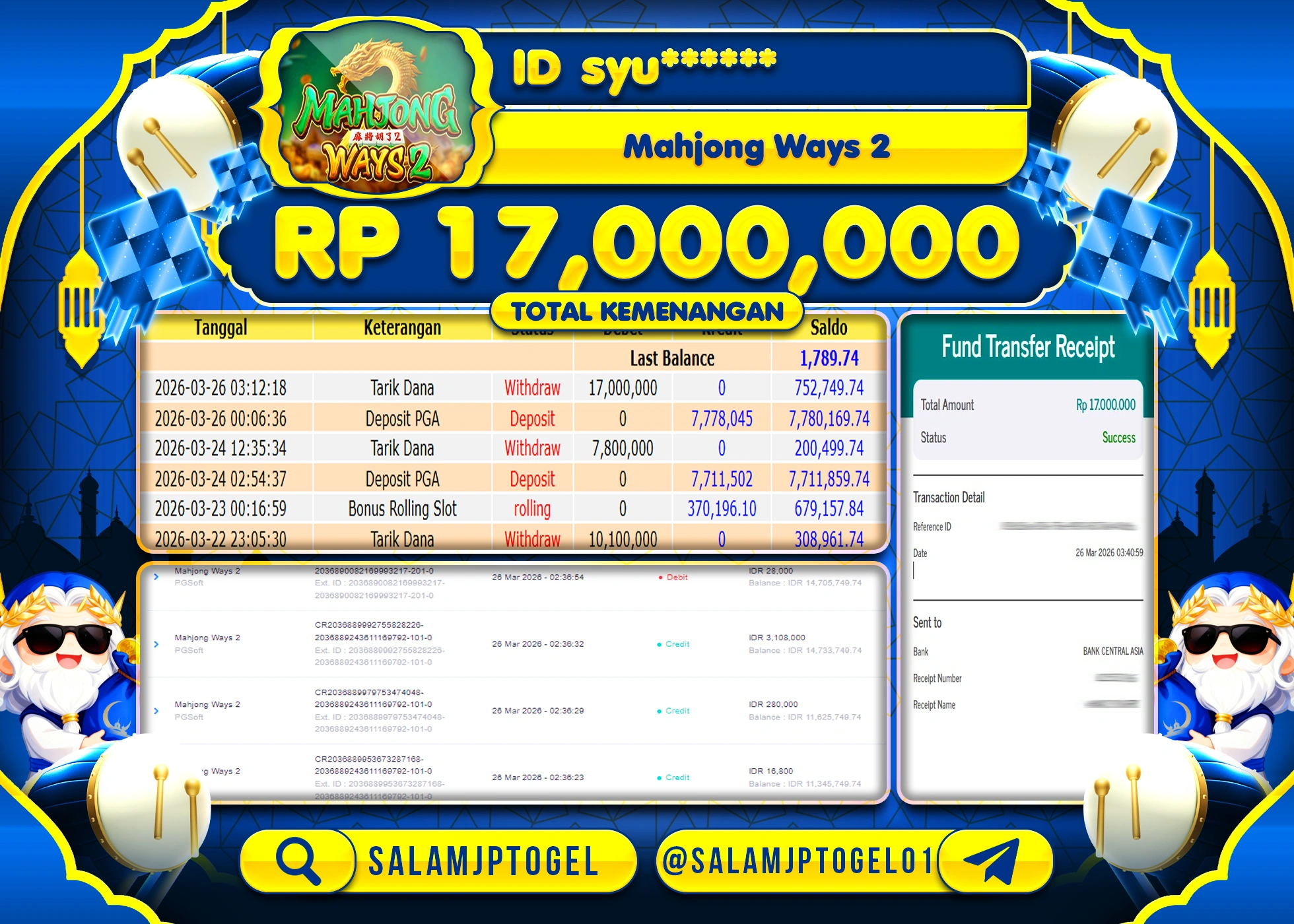 SALAMJPTOGEL MENANG JACKPOT SLOT MAHJONG WAYS 2 Rp.17,000,000 - LUNAS