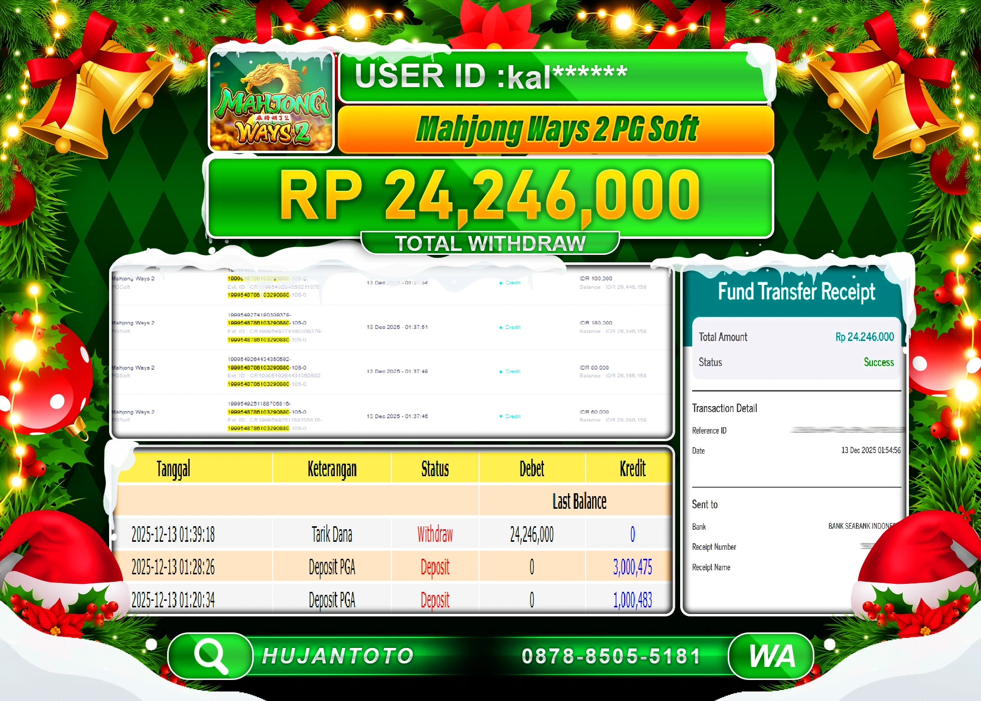 HUJANTOTO - BUKTI JACKPOT MENANG SLOT MAHJONG WAYS 2 Rp.24,246,000 - TERBAYAR LUNAS